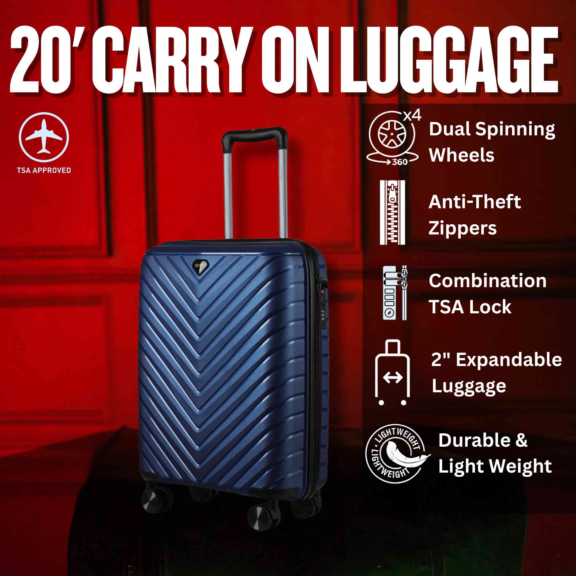20-inch Blue Carry-On Hardcase Roller Luggage