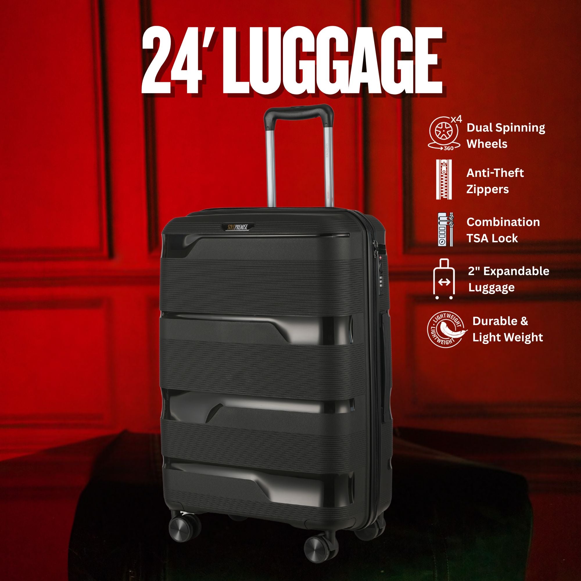 Black Hardcase Roller Luggage Set (28', 24' and 20') - Sole Premise