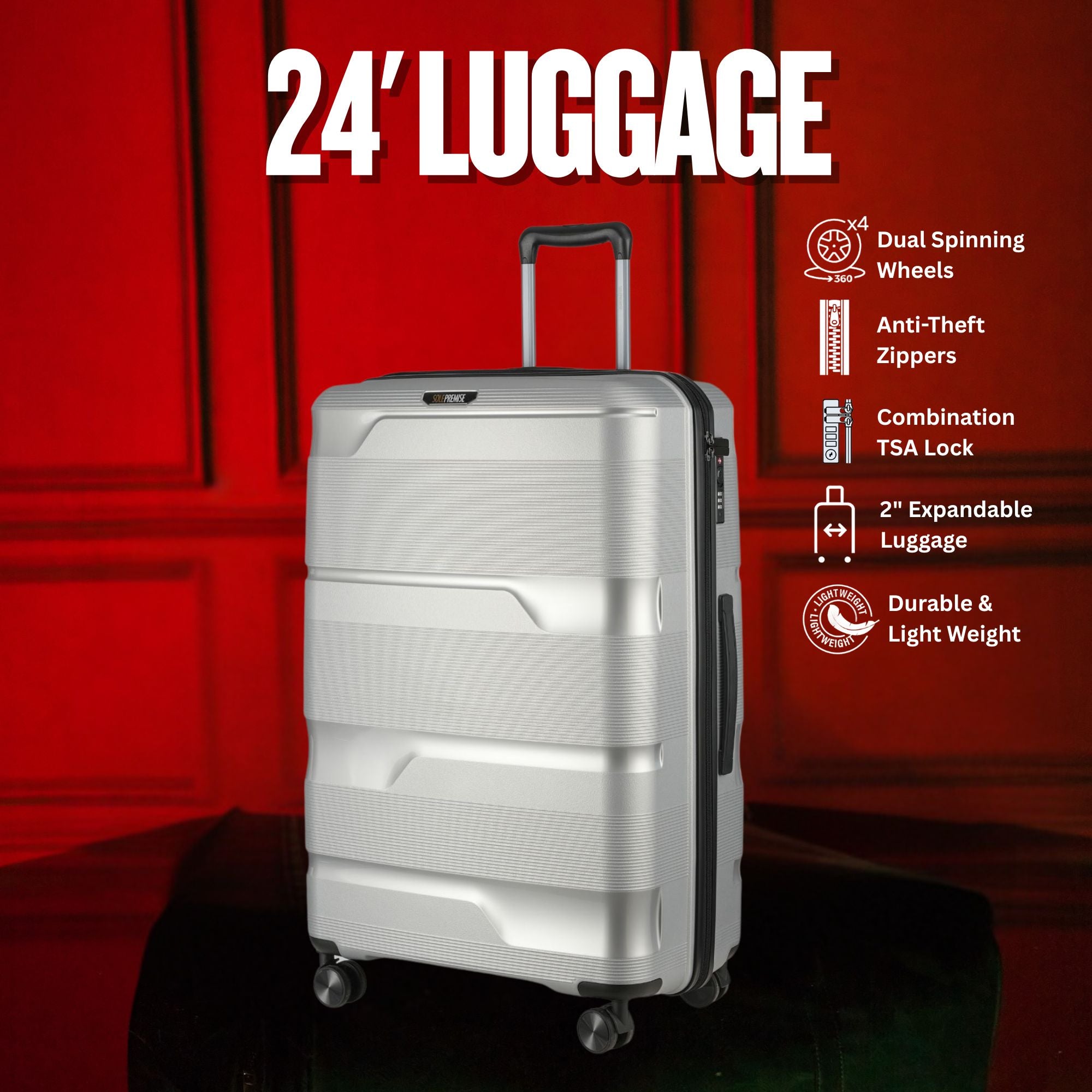 24-inch Silver Hardcase Roller Luggage