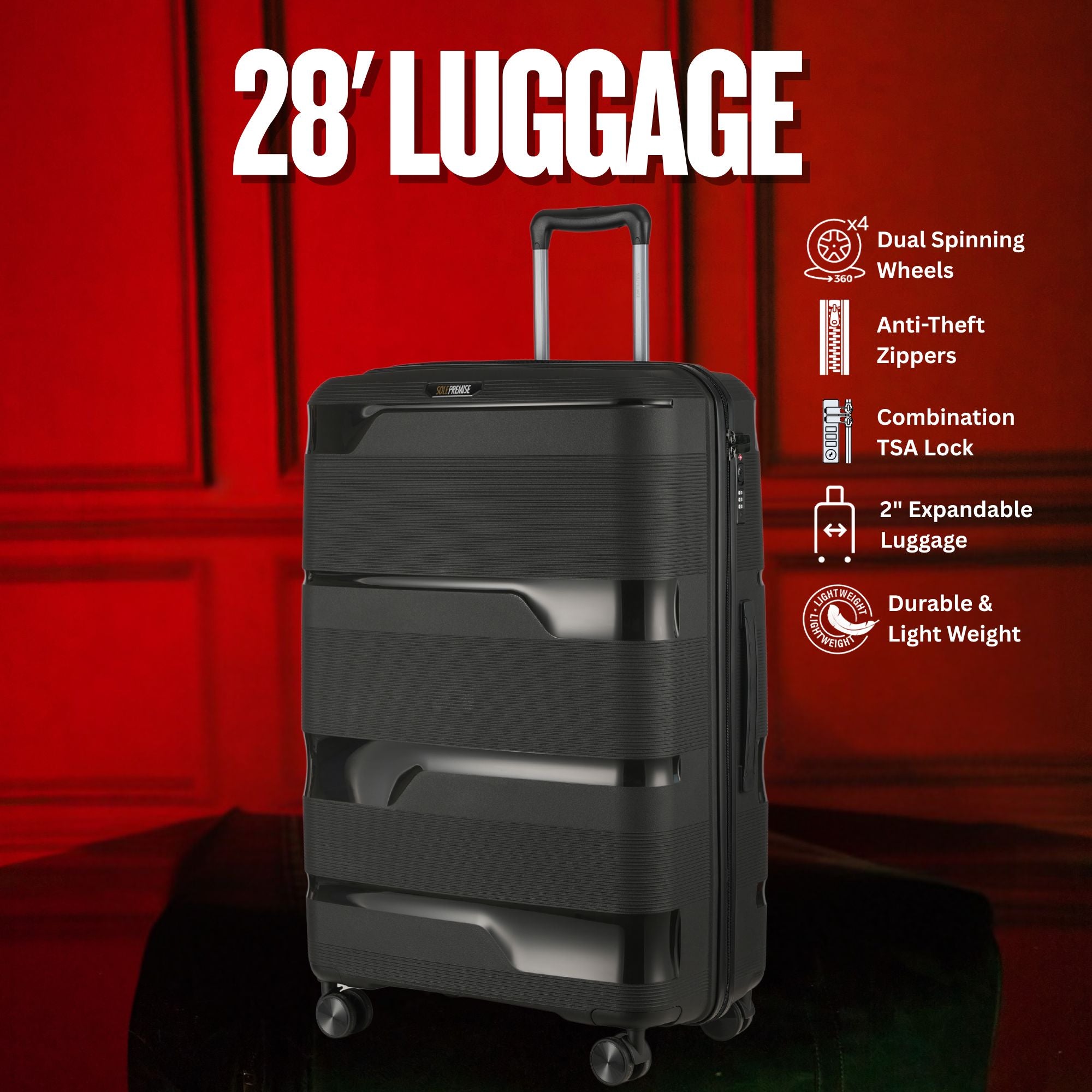 Black Hardcase Roller Luggage Set (28', 24' and 20') - Sole Premise