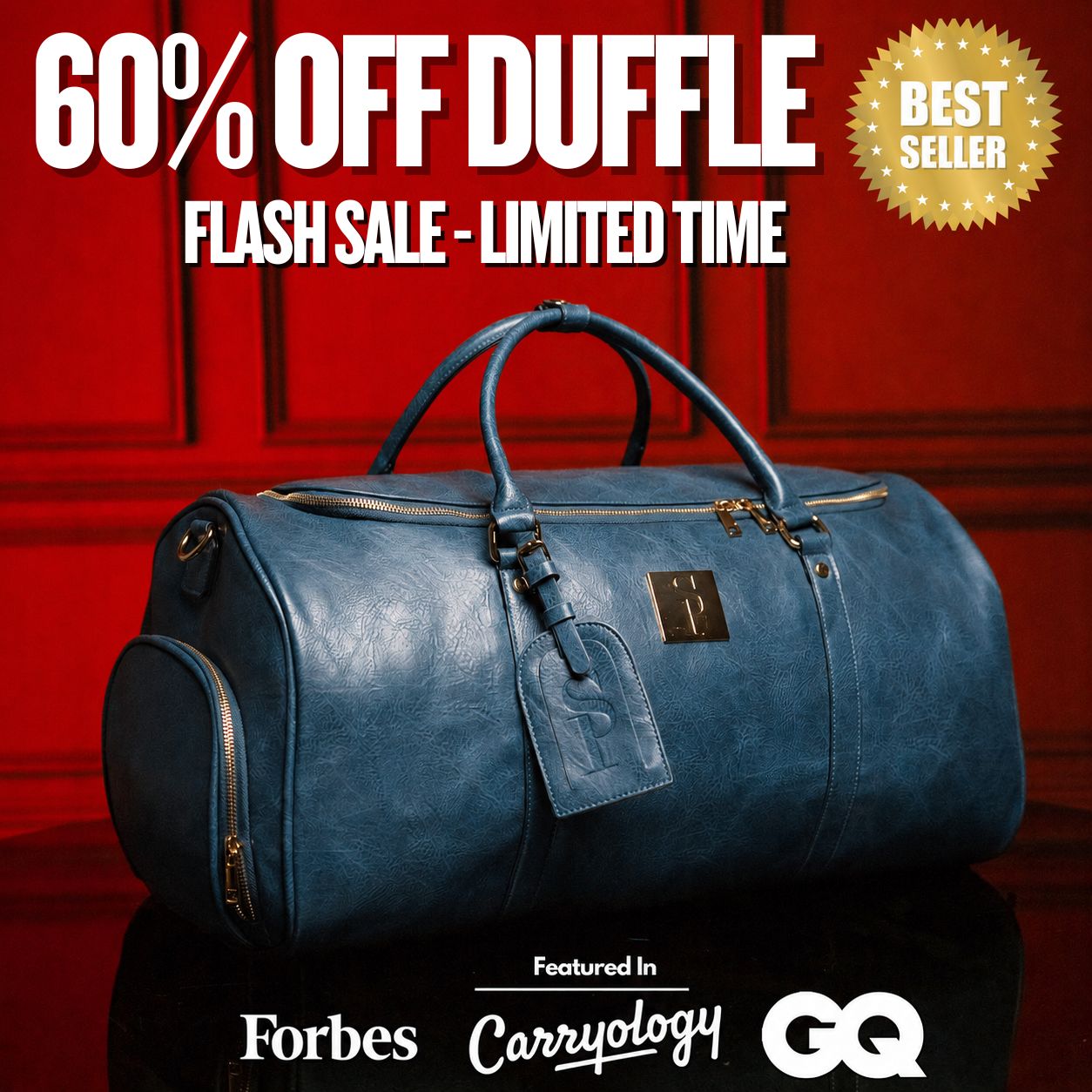 Blue Leather Weekender Duffle Bag (FLASH SALE)