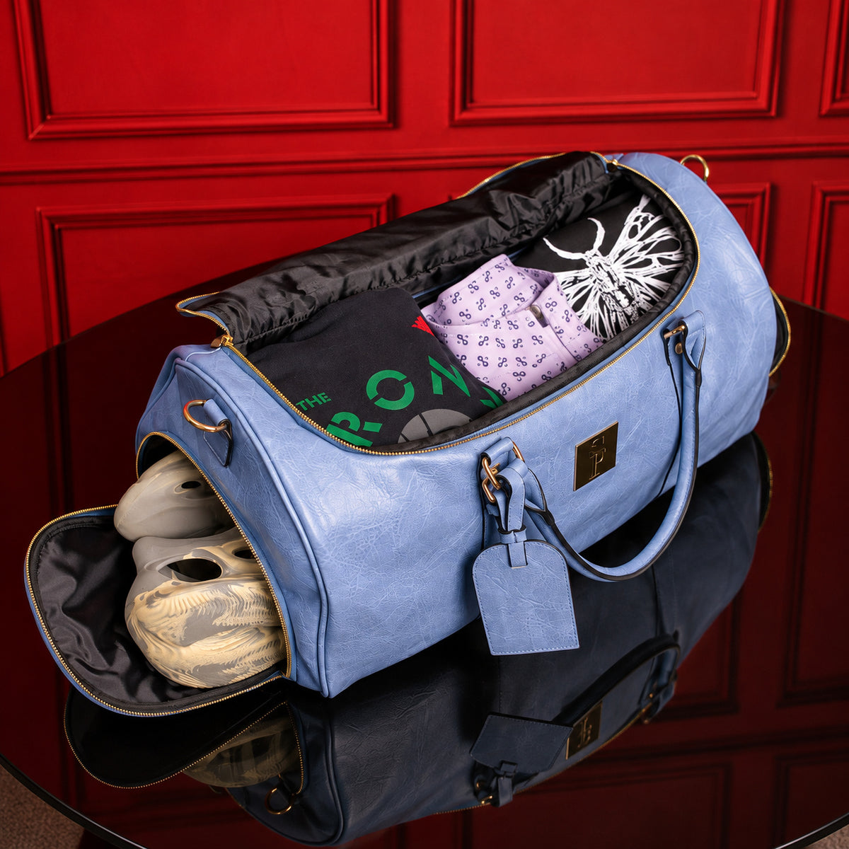 Baby Blue Leather Duffle Bag - Sole Premise