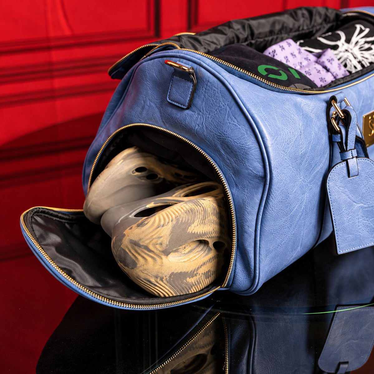 Baby Blue Leather Duffle Bag - Sole Premise