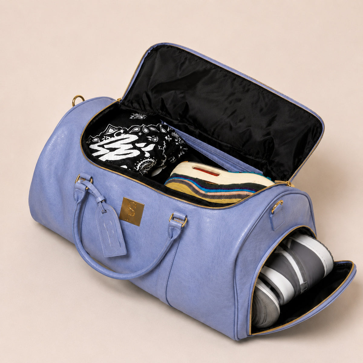 Baby Blue Leather Duffle Bag