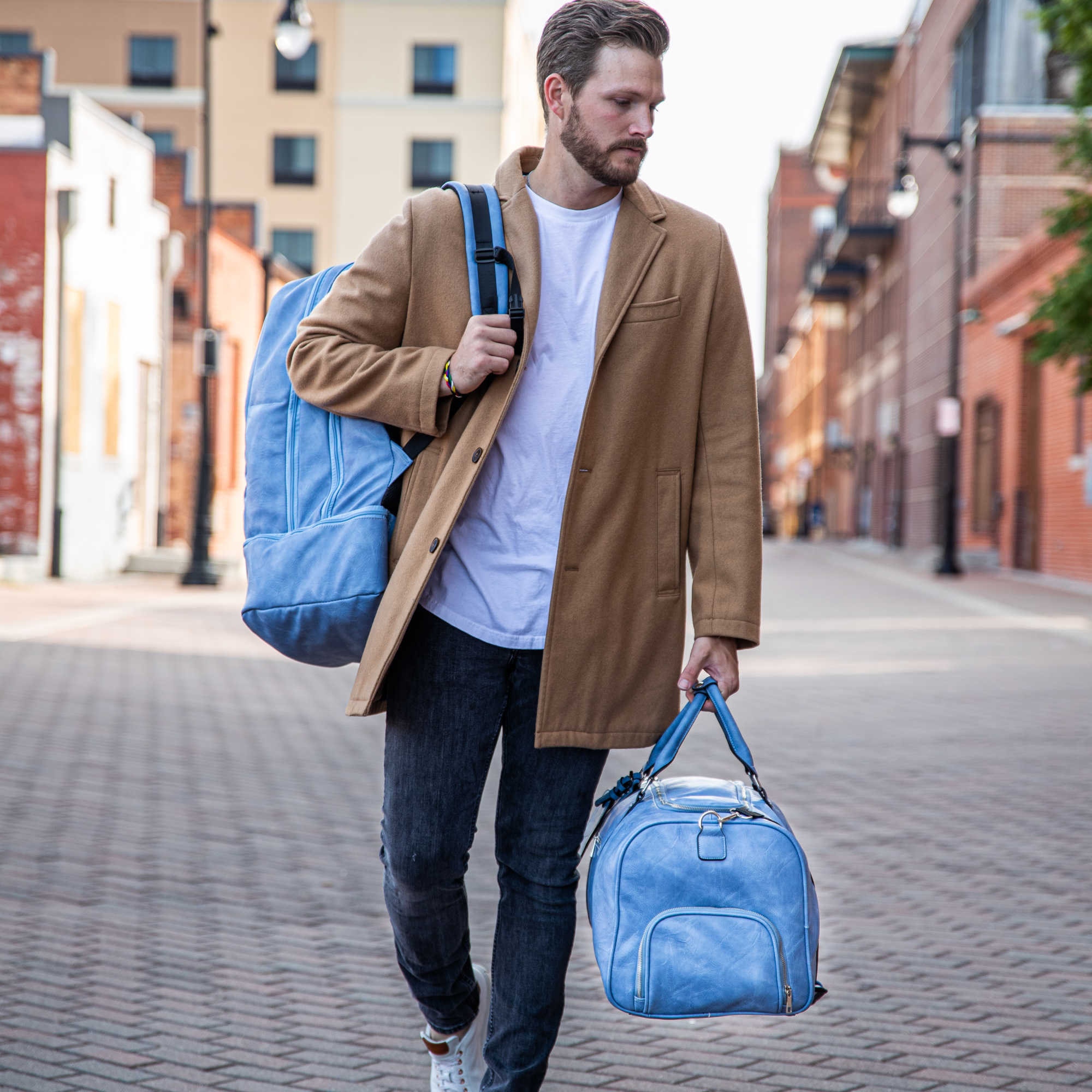 Baby Blue Leather Luxury Carry-On Backpack (Patented Signature Design) - Sole Premise