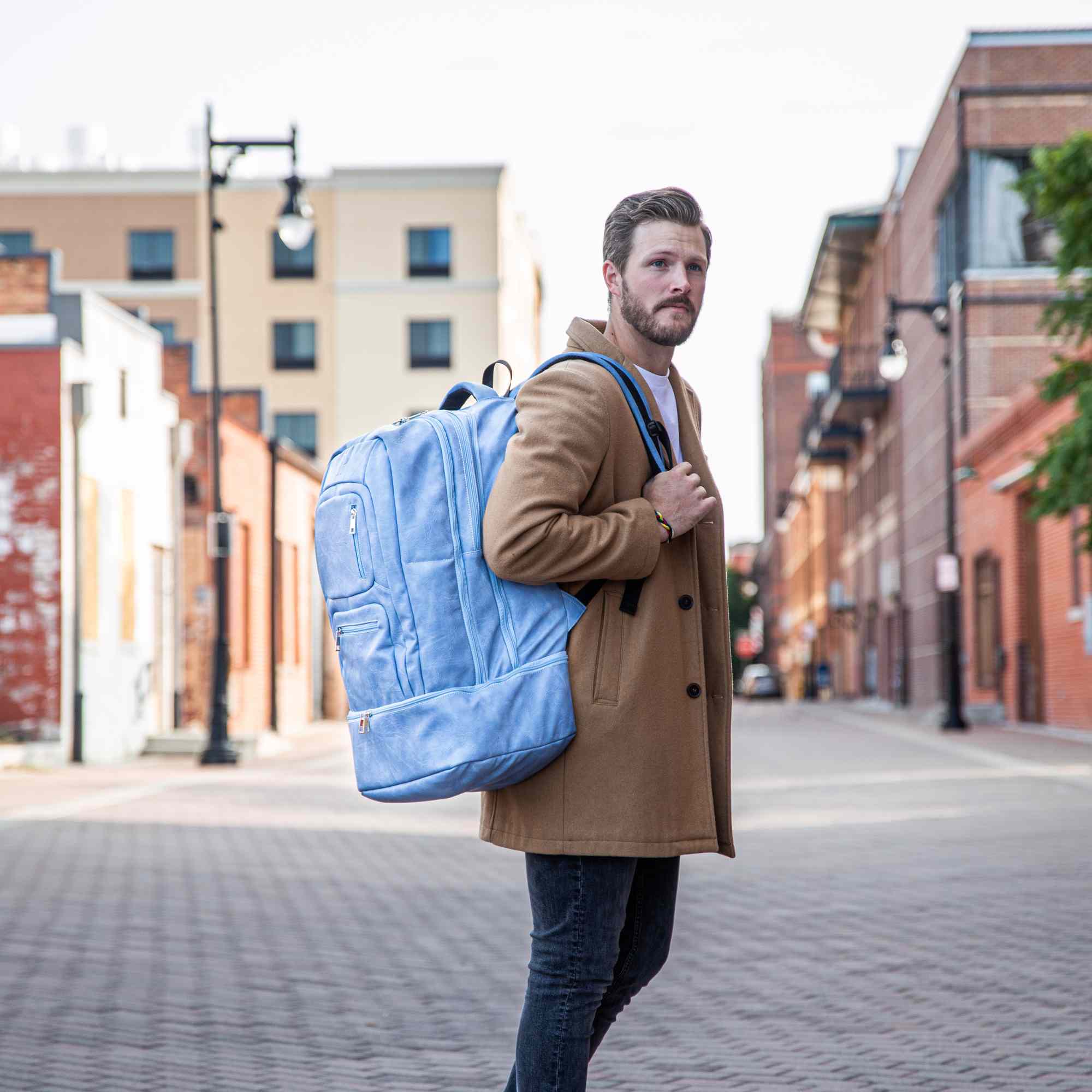 Baby Blue Leather Patented Carry-On Backpack (Only 300 Made) - Sole Premise