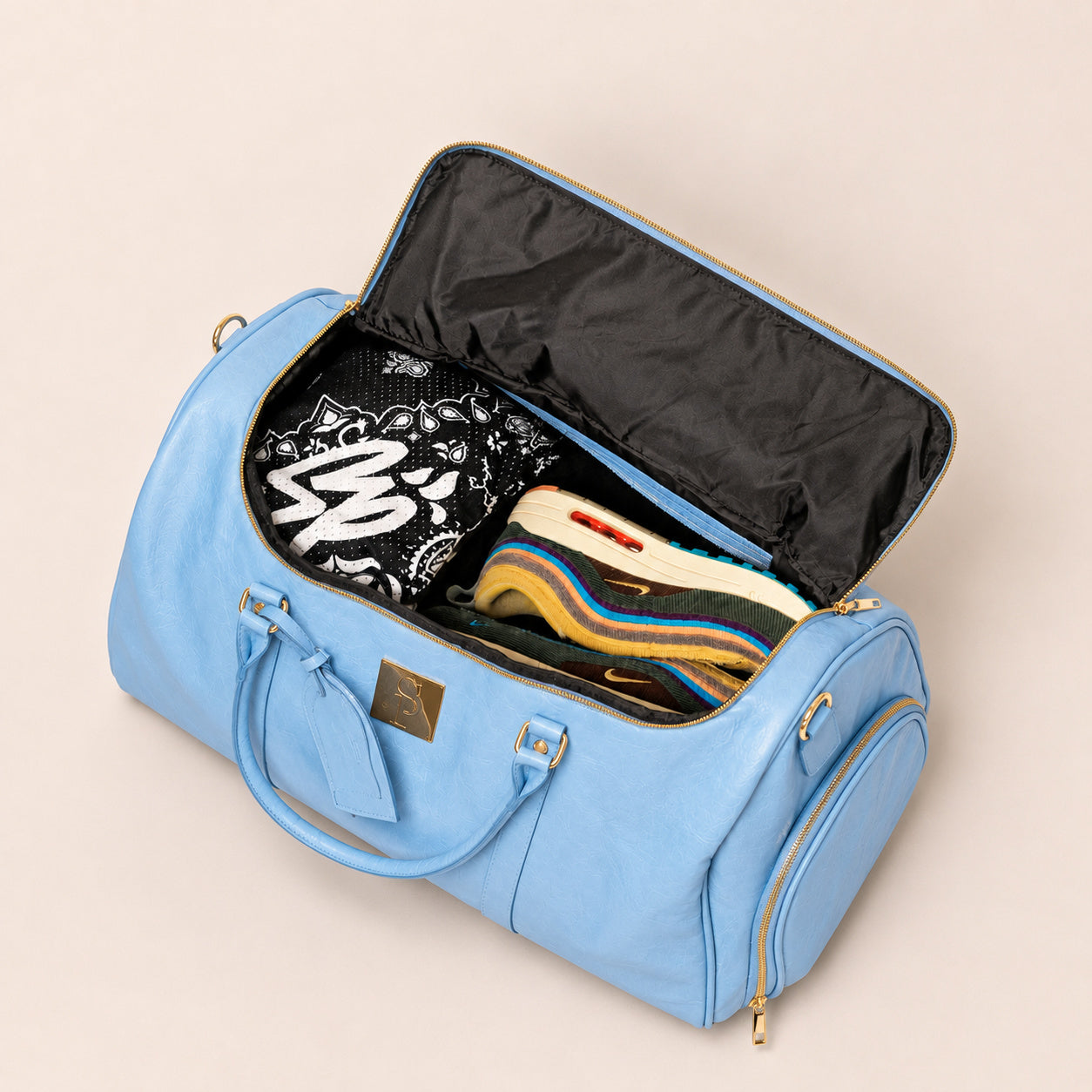Baby Blue Leather Duffle Bag - Sole Premise