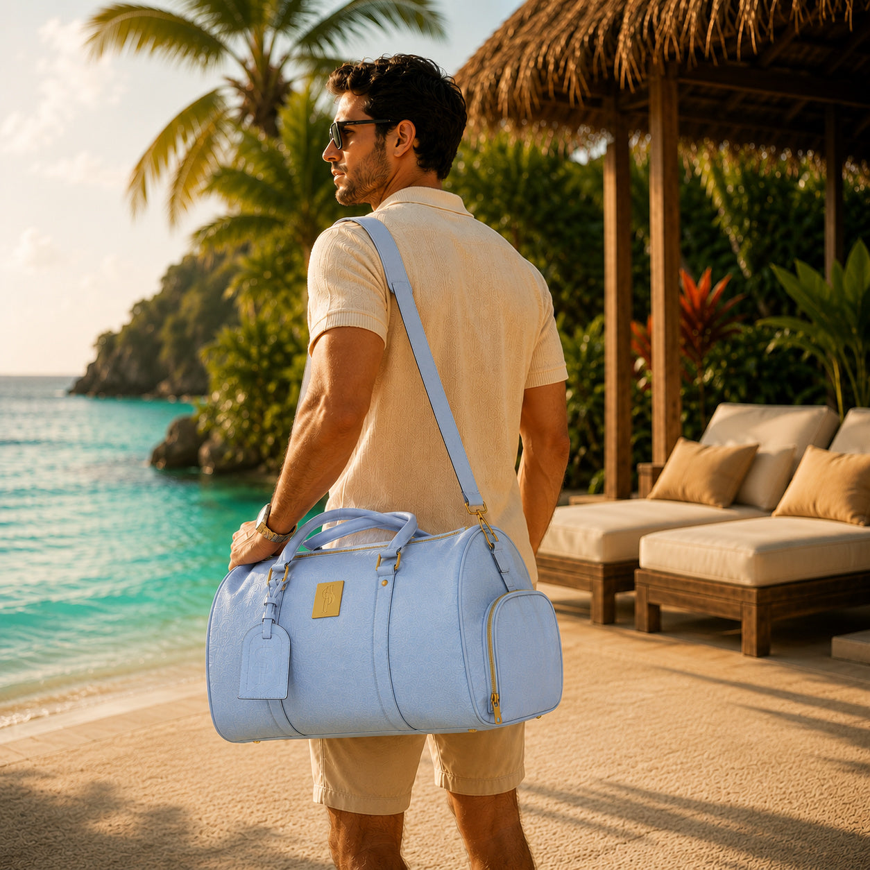 Baby Blue Leather Duffle Bag - Sole Premise