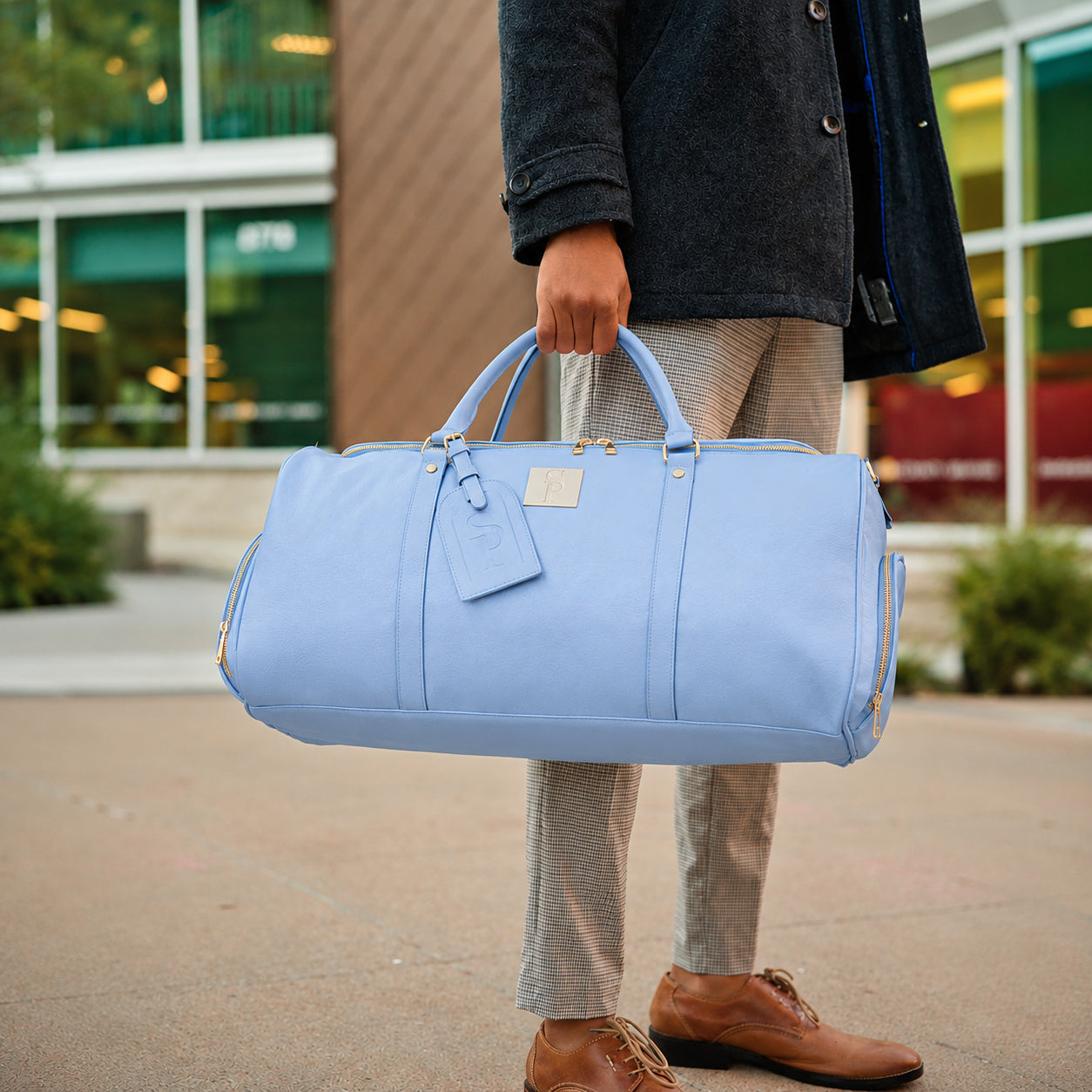 Baby Blue Leather Duffle Bag - Sole Premise