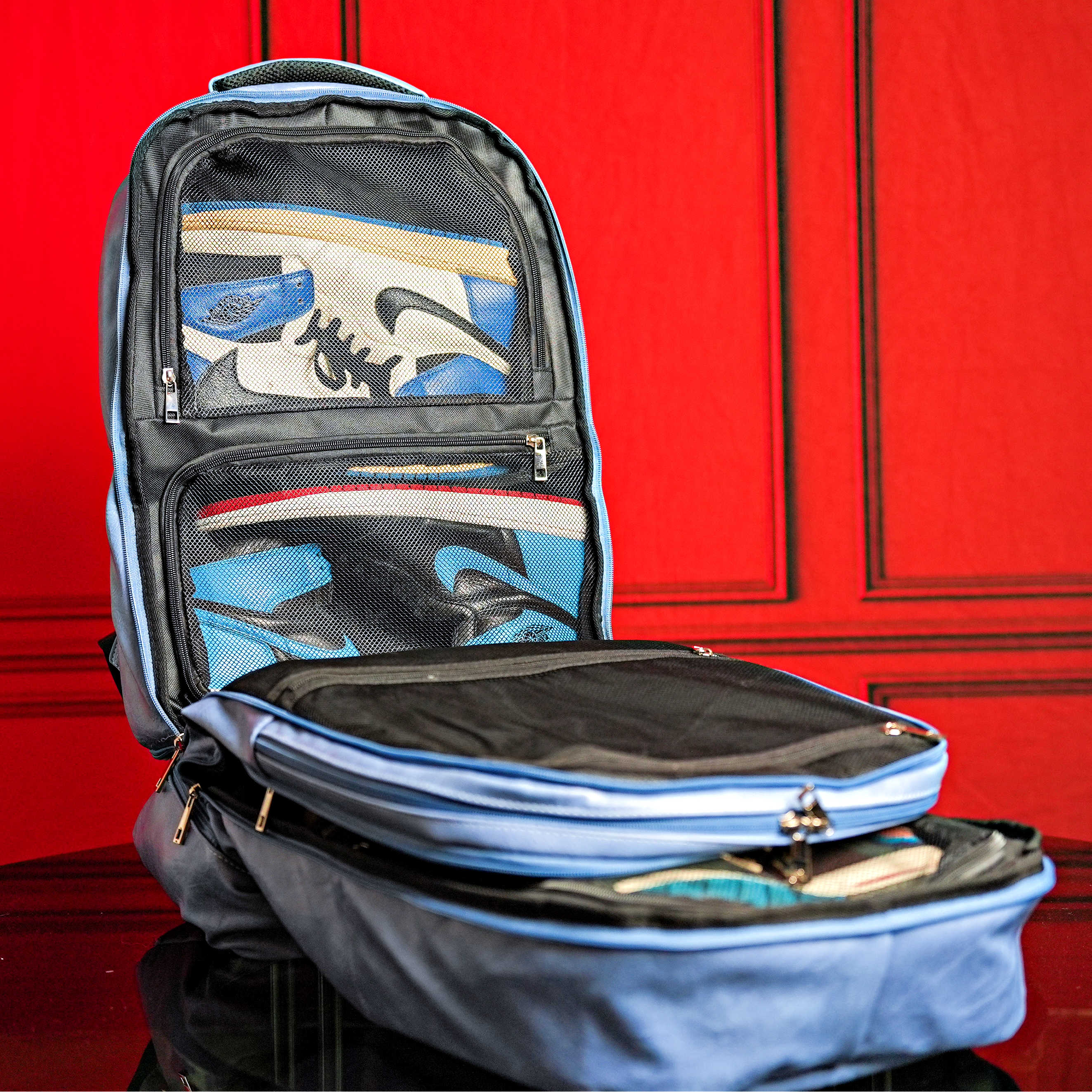 Baby Blue Leather Luxury Carry-On Backpack (Patented Signature Design) - Sole Premise