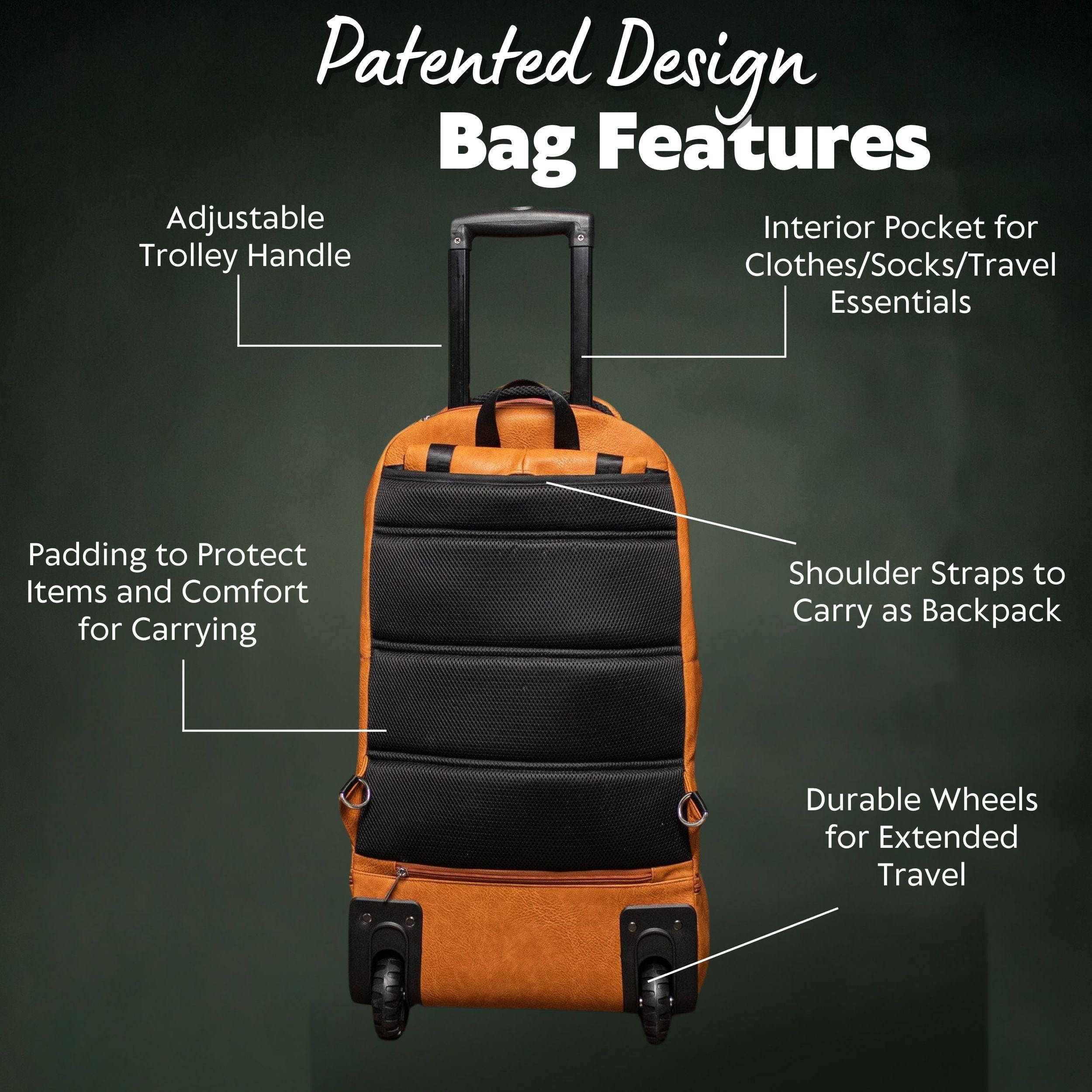Brown Leather Carry-On Roller Bag (Patented Signature Design) - Sole Premise