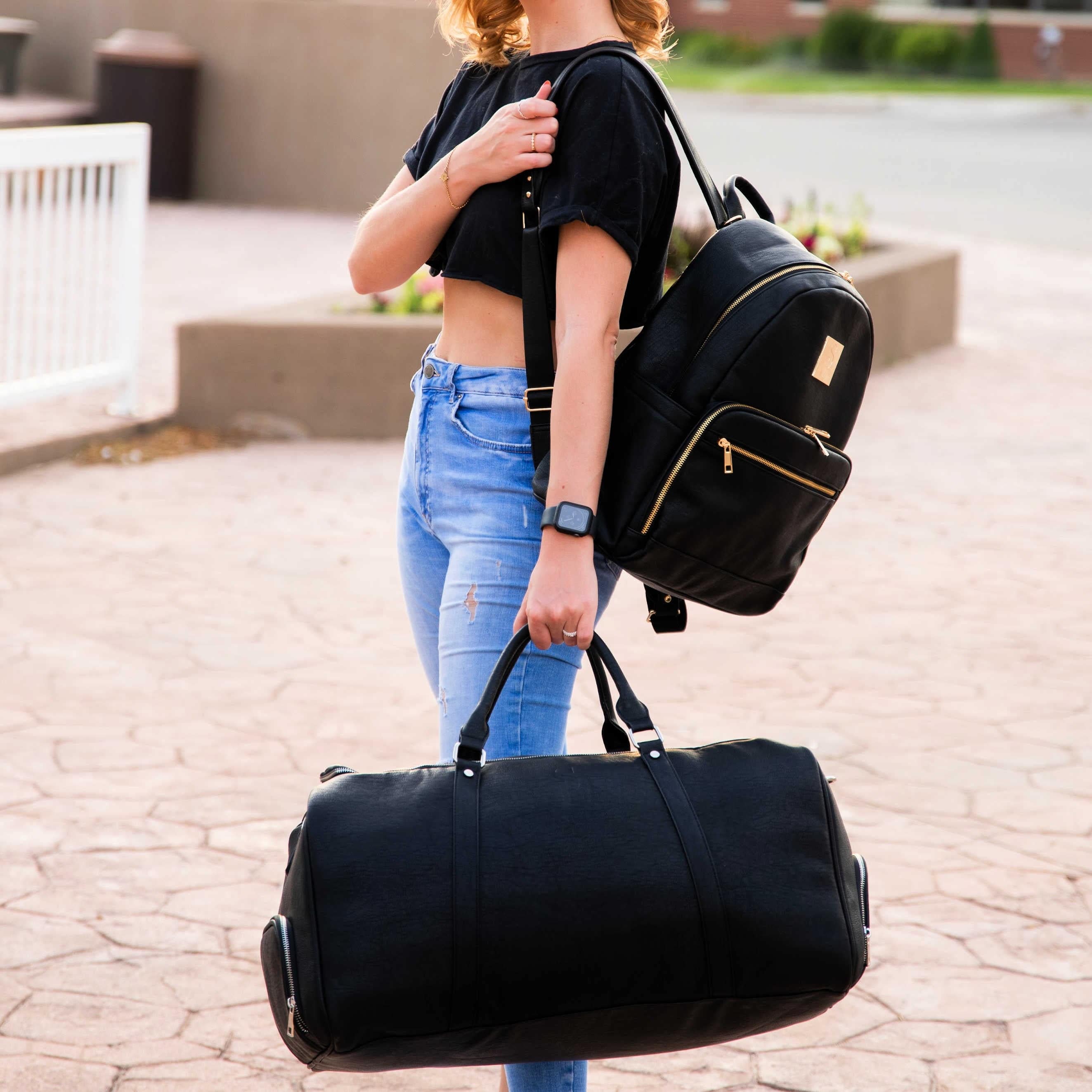 Black Leather Carrier and Duffle Set - Sole Premise