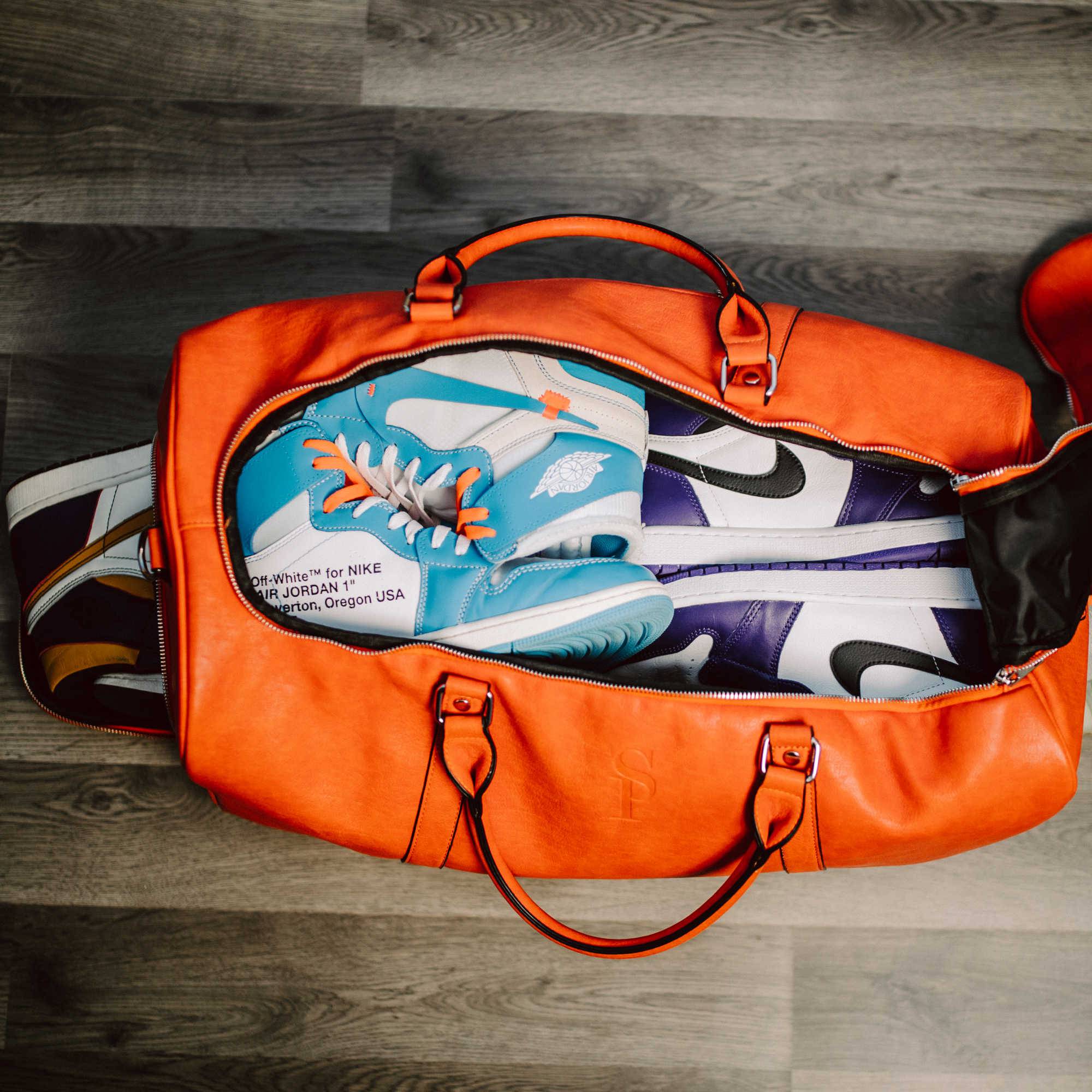 Orange Leather Duffle Open