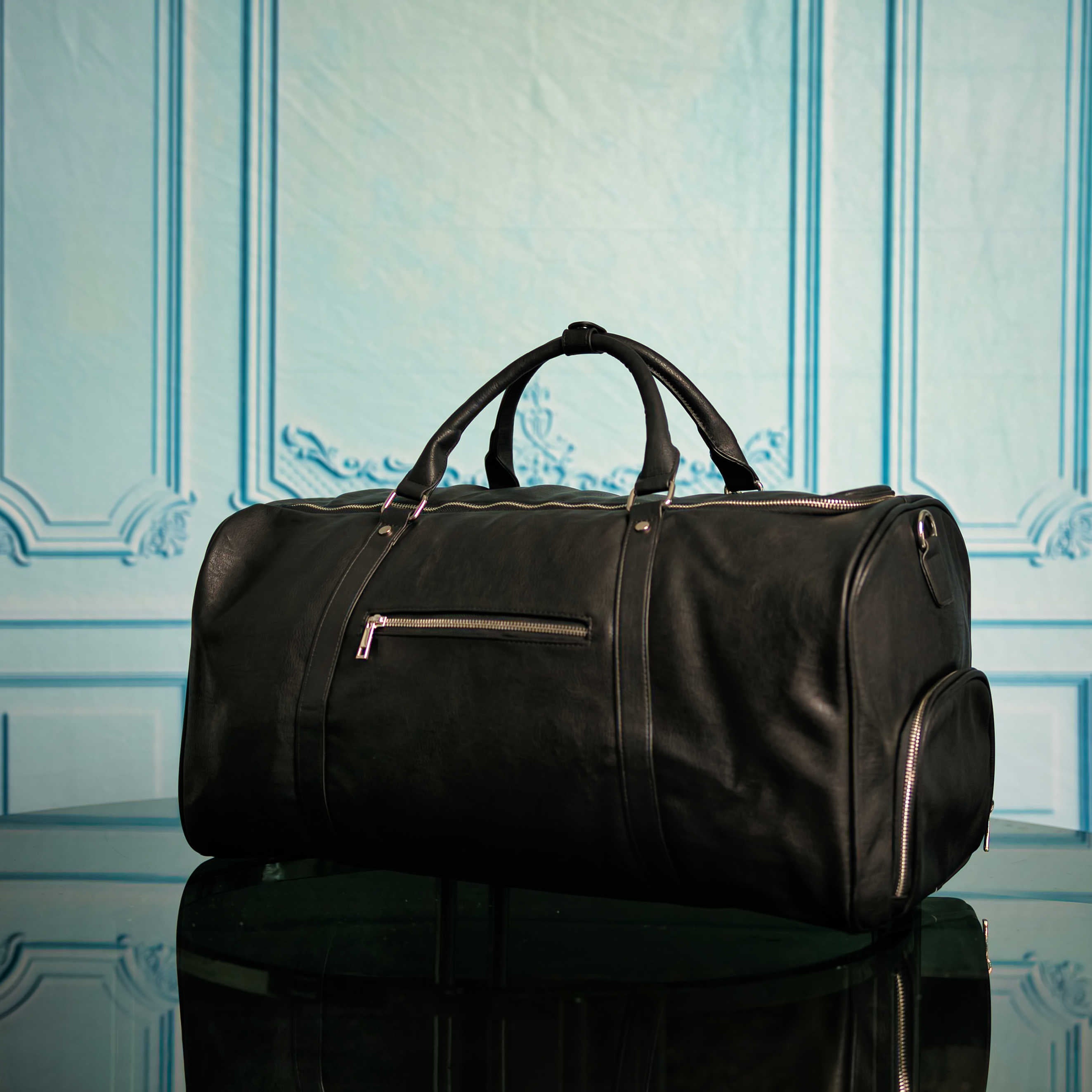 Black Tumbled Leather Duffle Bag - Sole Premise