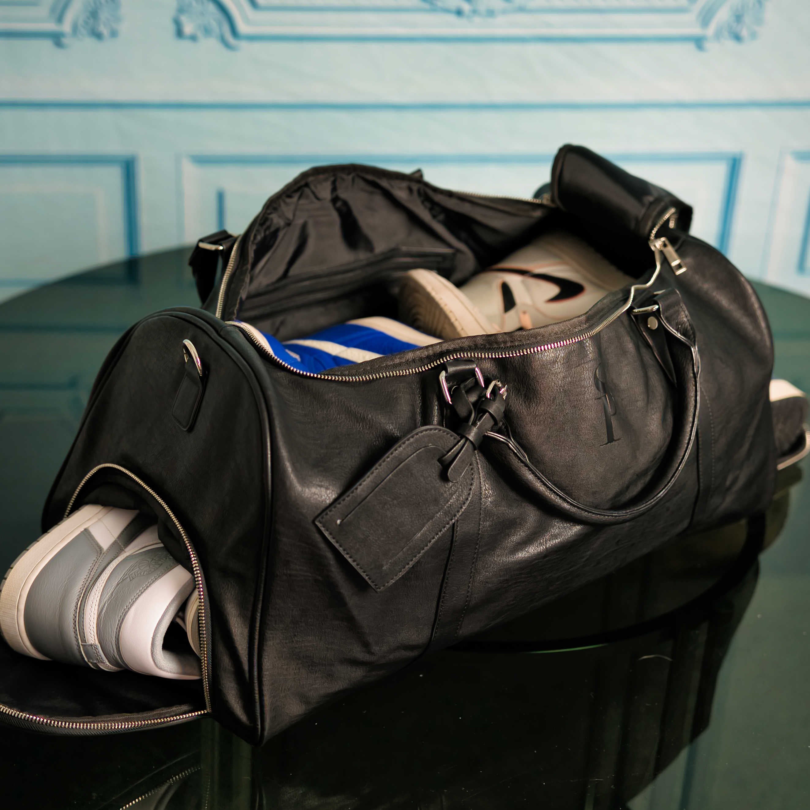 Black Tumbled Leather Duffle Bag - Sole Premise