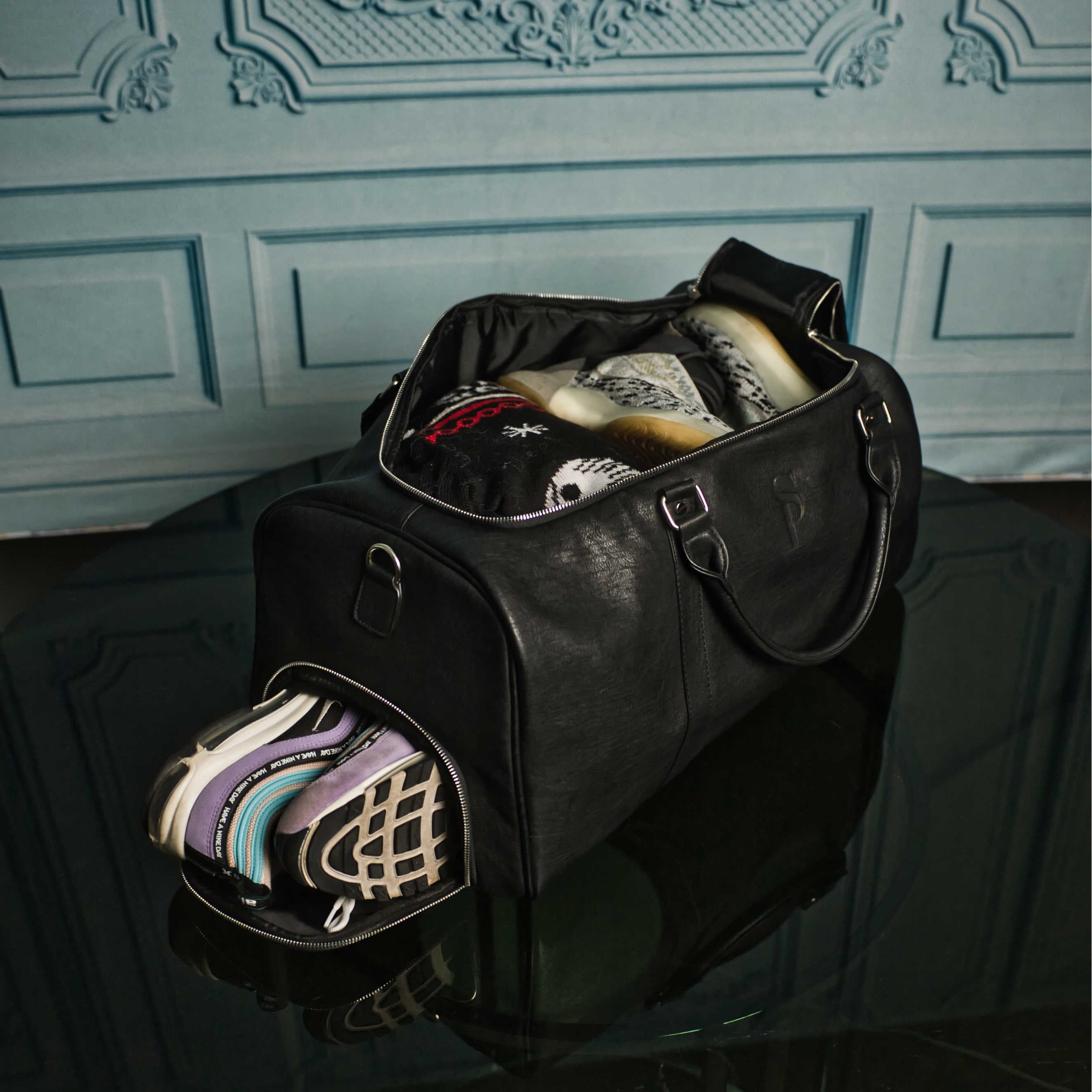 Black Tumbled Leather Duffle Bag - Sole Premise