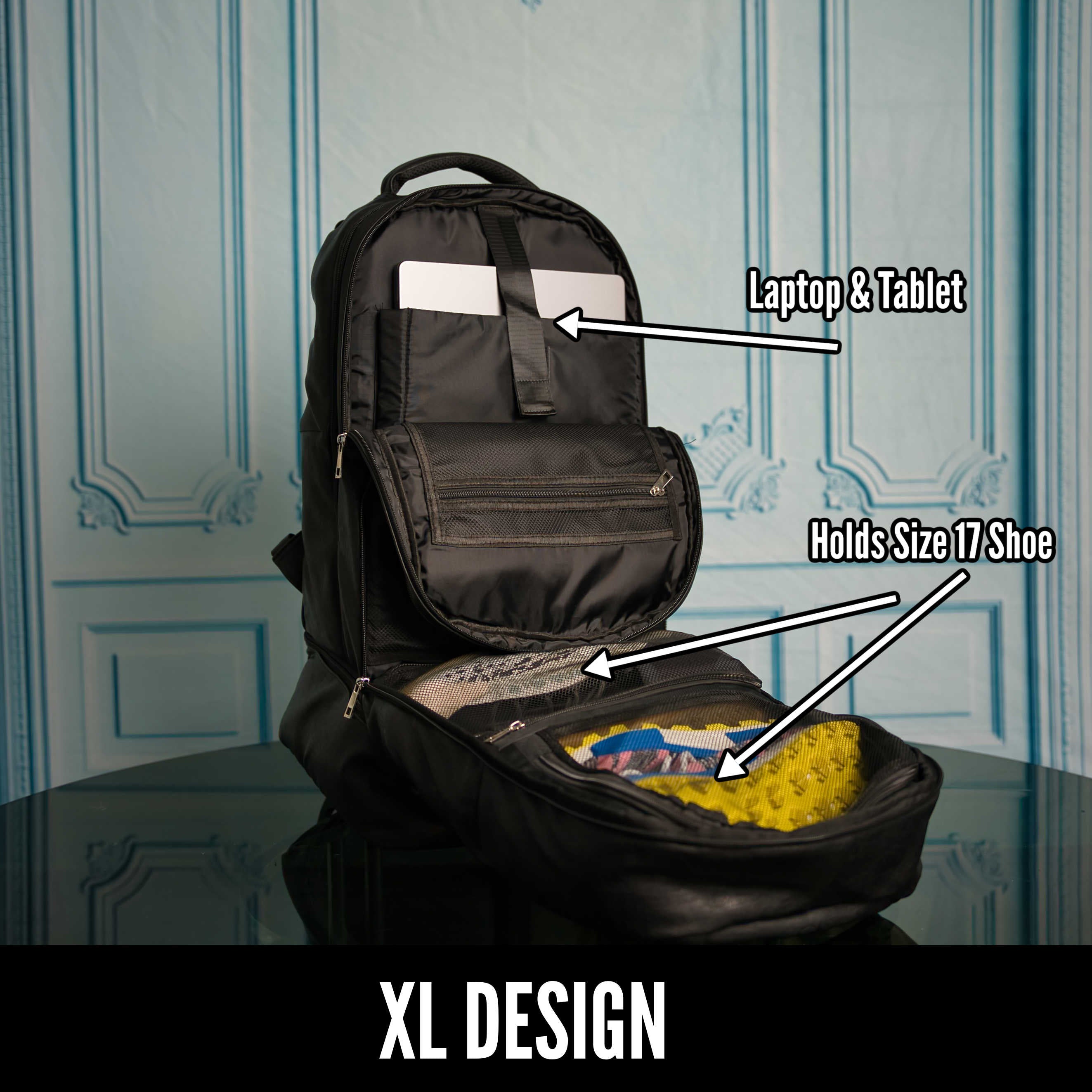 Black Leather Patented Shoe Bag (XL Design) *Holds Size 17 - Sole Premise