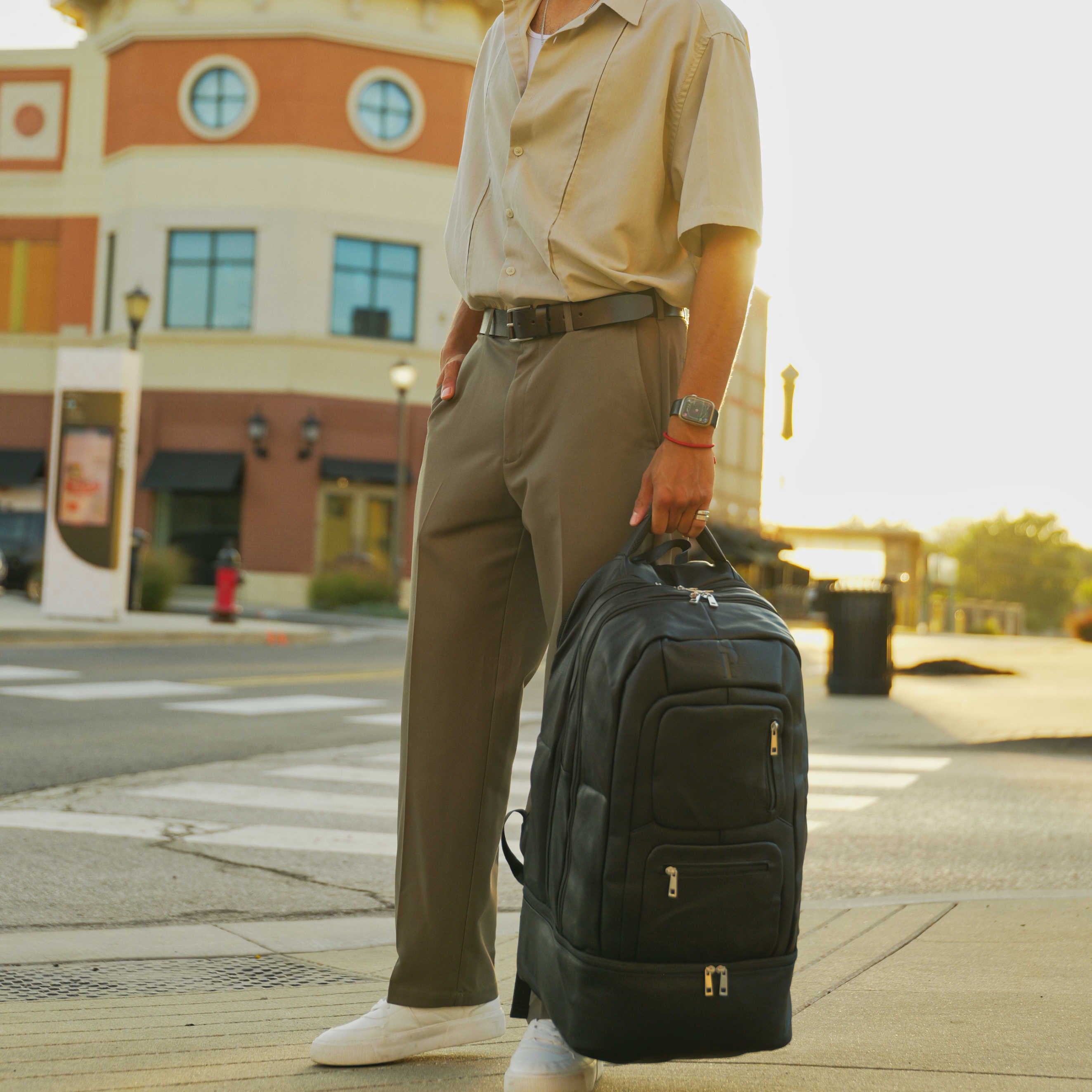 Black Leather XL Signature Bag Set (XL Signature Backpack and Duffle Bag)