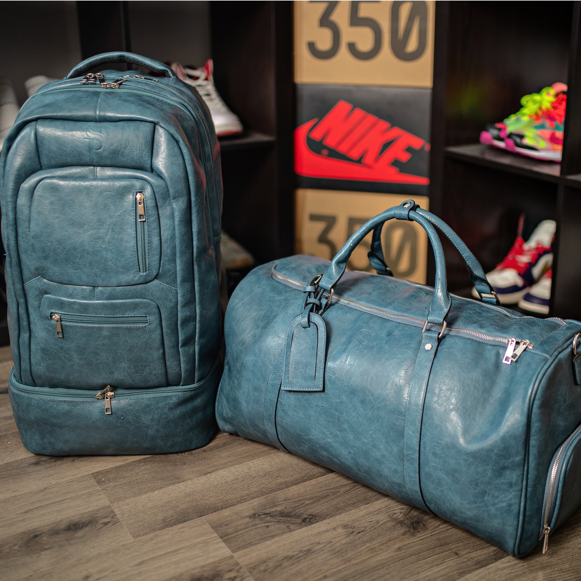 Blue Leather Luxury Carry-On (Patented Signature Design) - Sole Premise