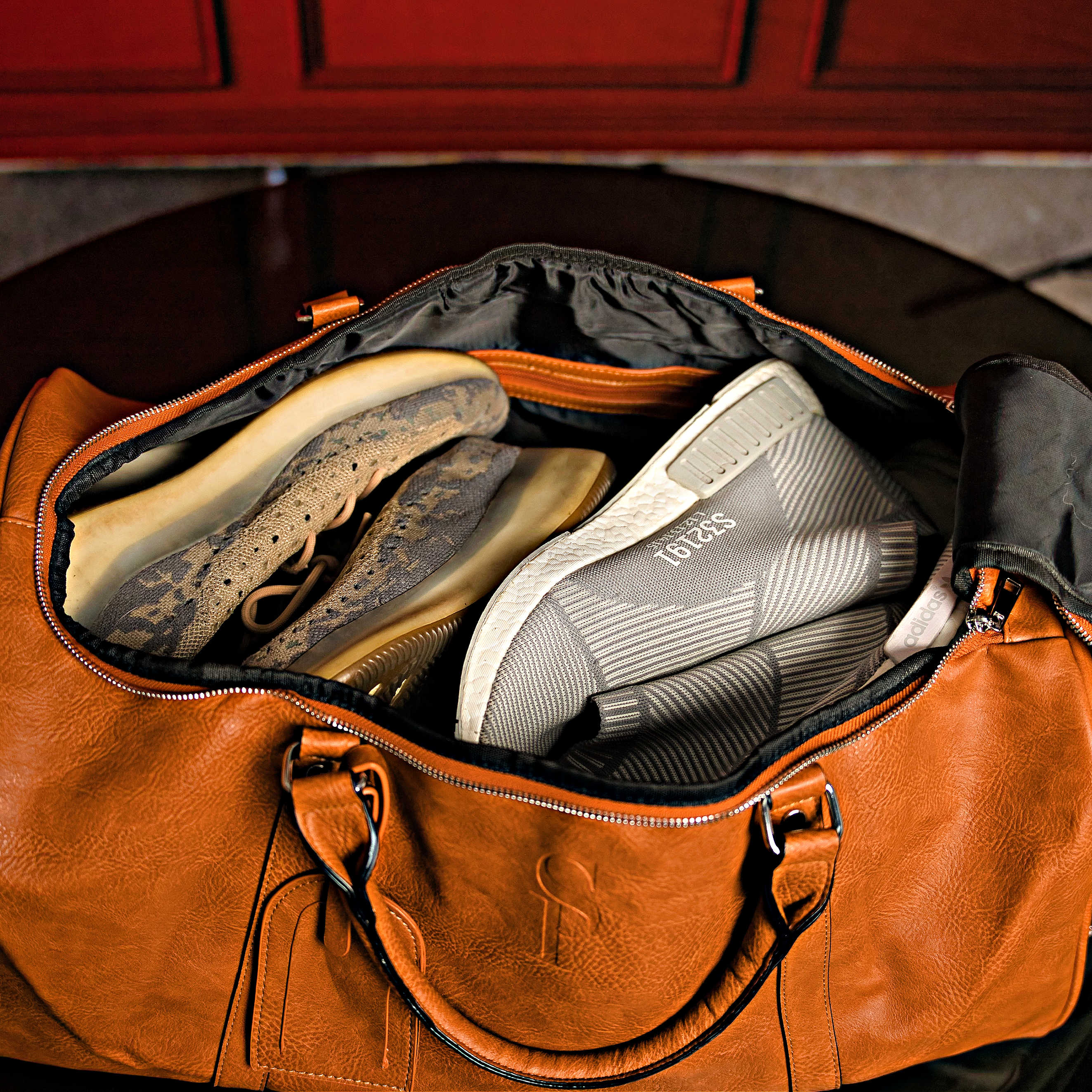 Brown Tumbled Leather 2 Bag Set (Commuter and Duffle) - Sole Premise