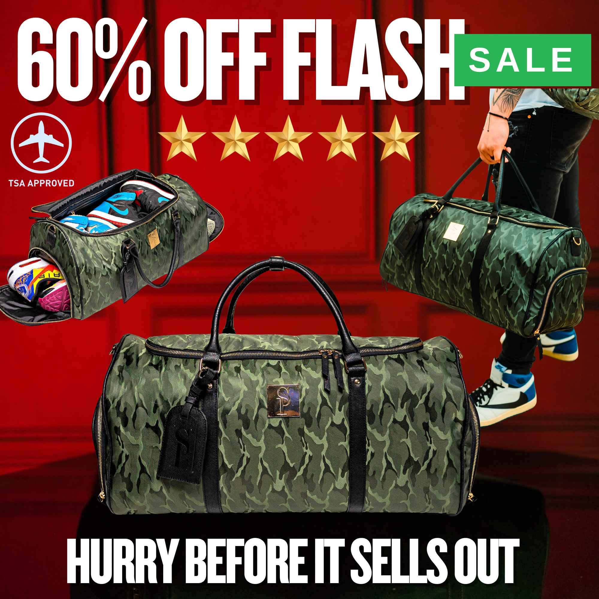 Green Camo Weekender Duffle Bag (FLASH SALE) - Sole Premise