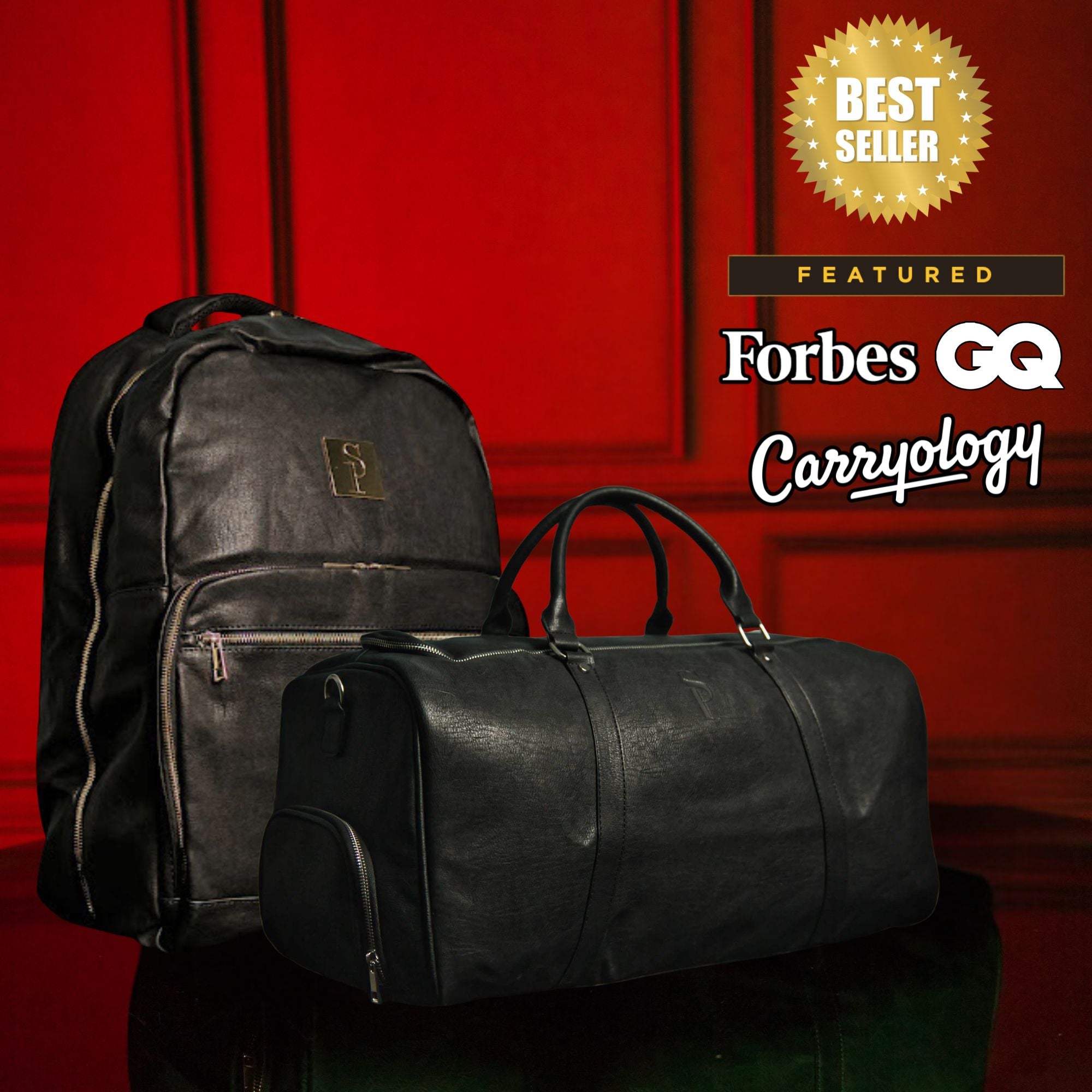 Black Leather Bag Set (Commuter Backpack and Duffle)