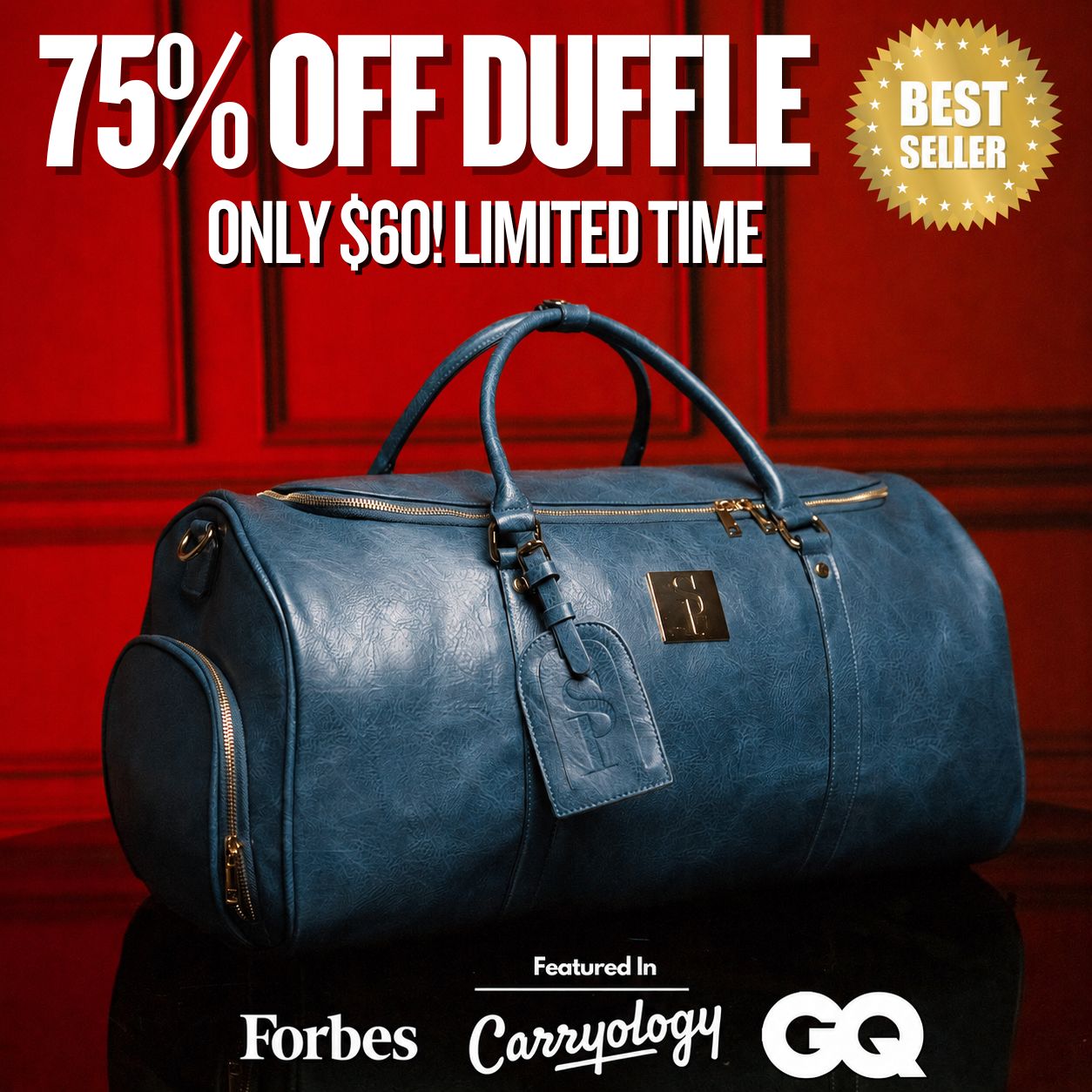 Blue Leather Weekender Duffle Bag (FLASH SALE)