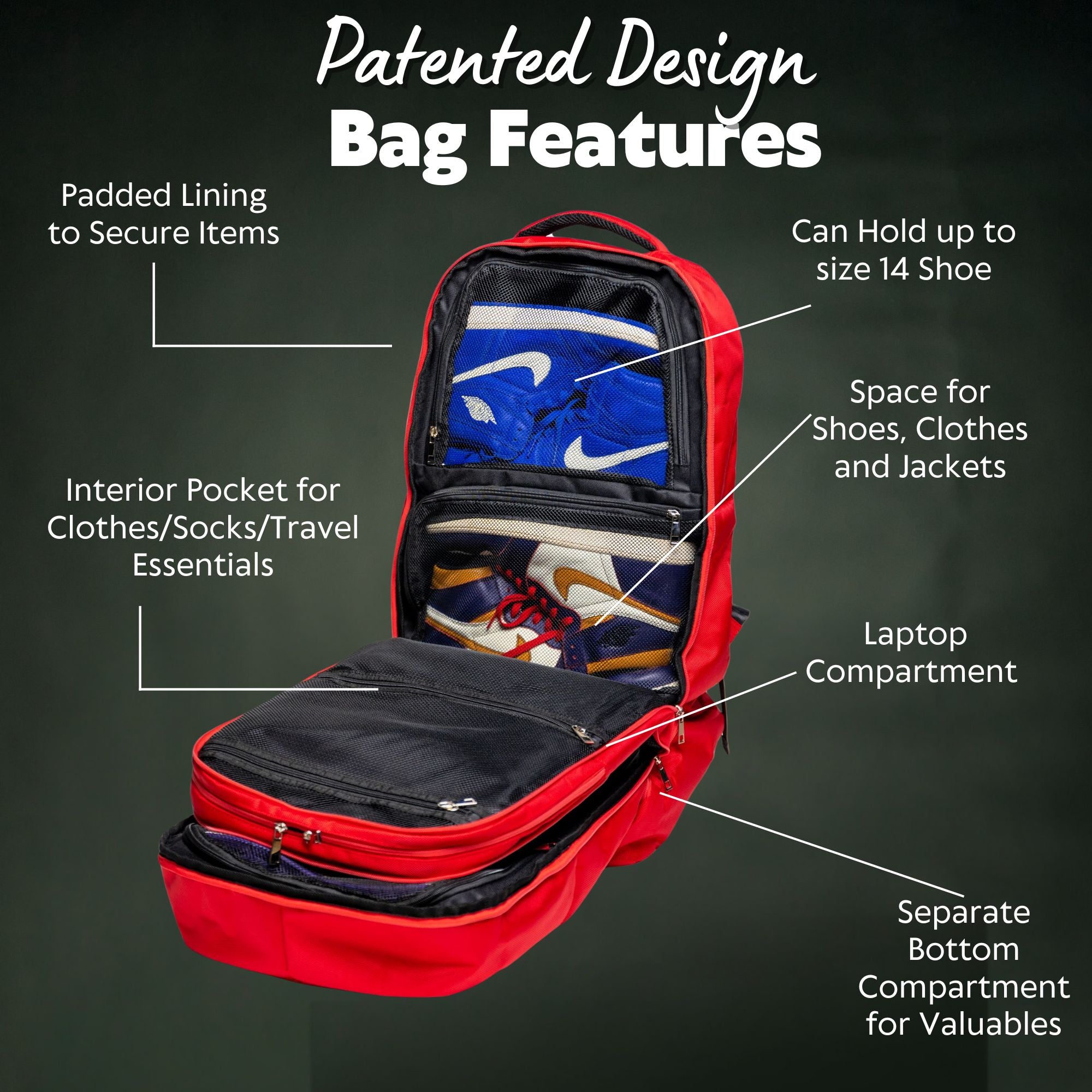 Red Polyester Patented Carry-On (XL Design) *Holds Size 17 - Sole Premise