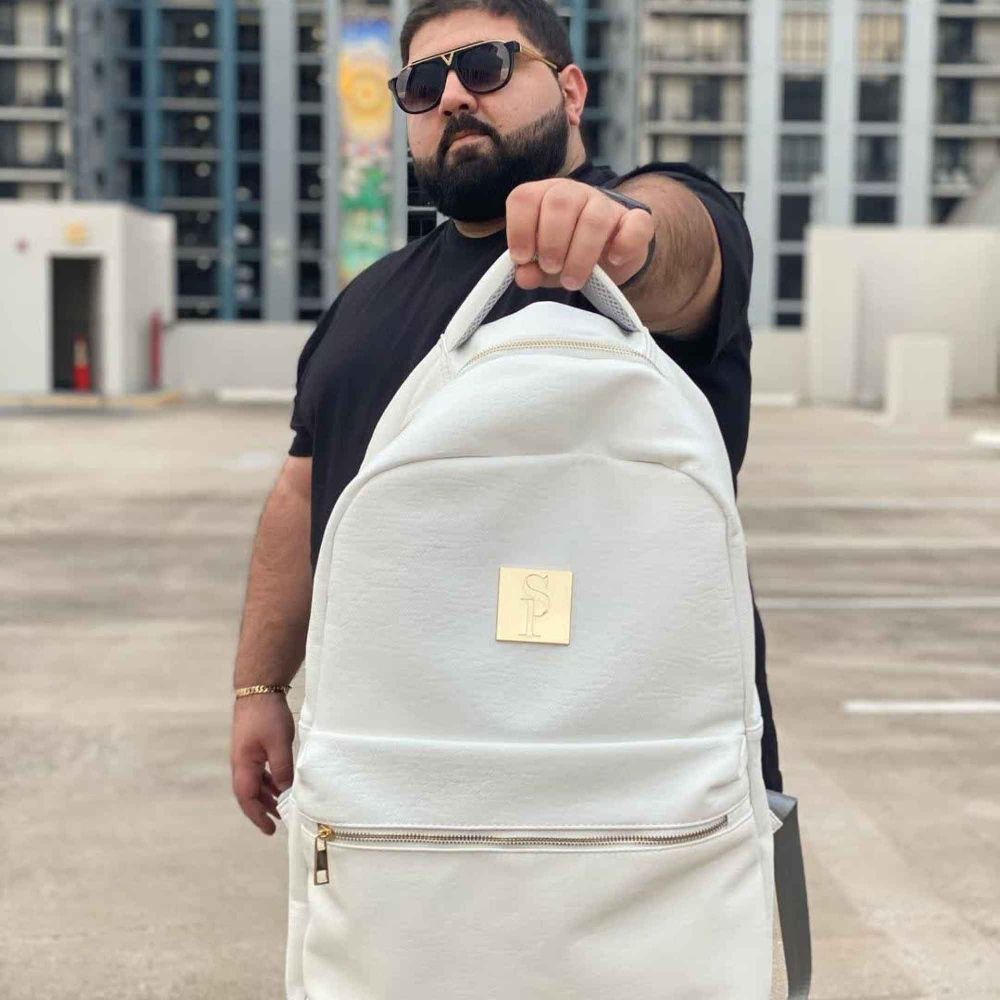 White Tumbled Leather 2 Bag Set (Commuter and Duffle) - Sole Premise
