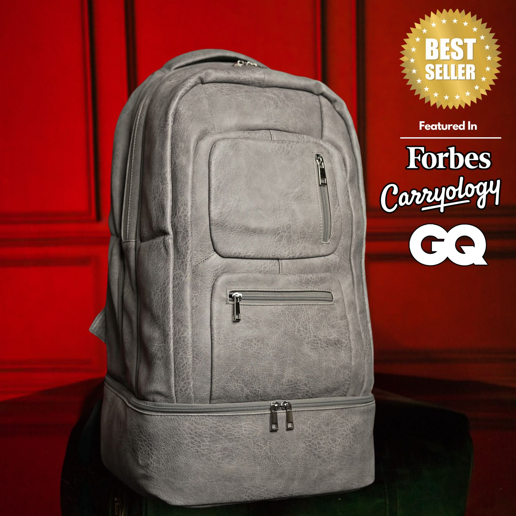 Luxury Sneaker Travel Backpack Grey Leather Carry-On Patented Backpack