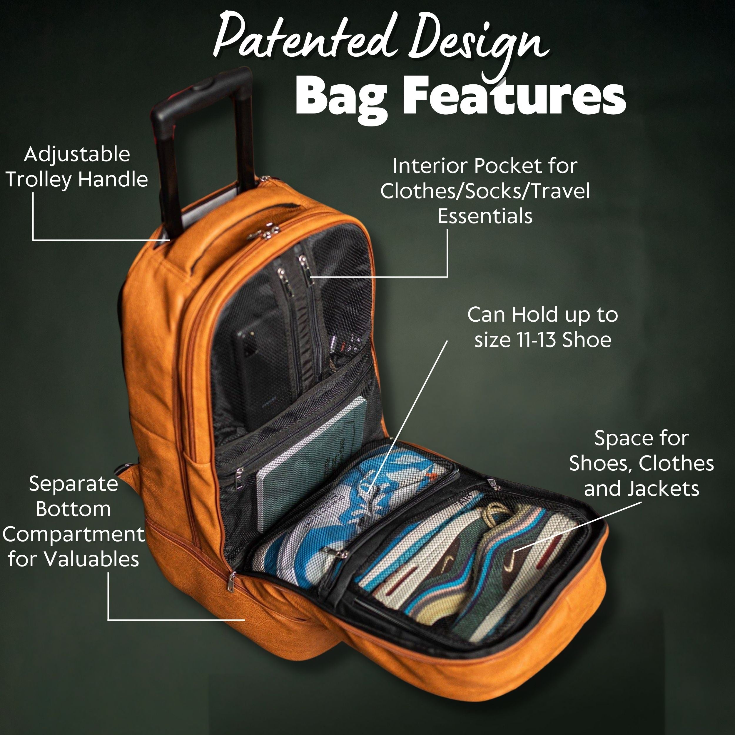 Brown Leather Carry-On Roller Bag (Patented Signature Design) - Sole Premise