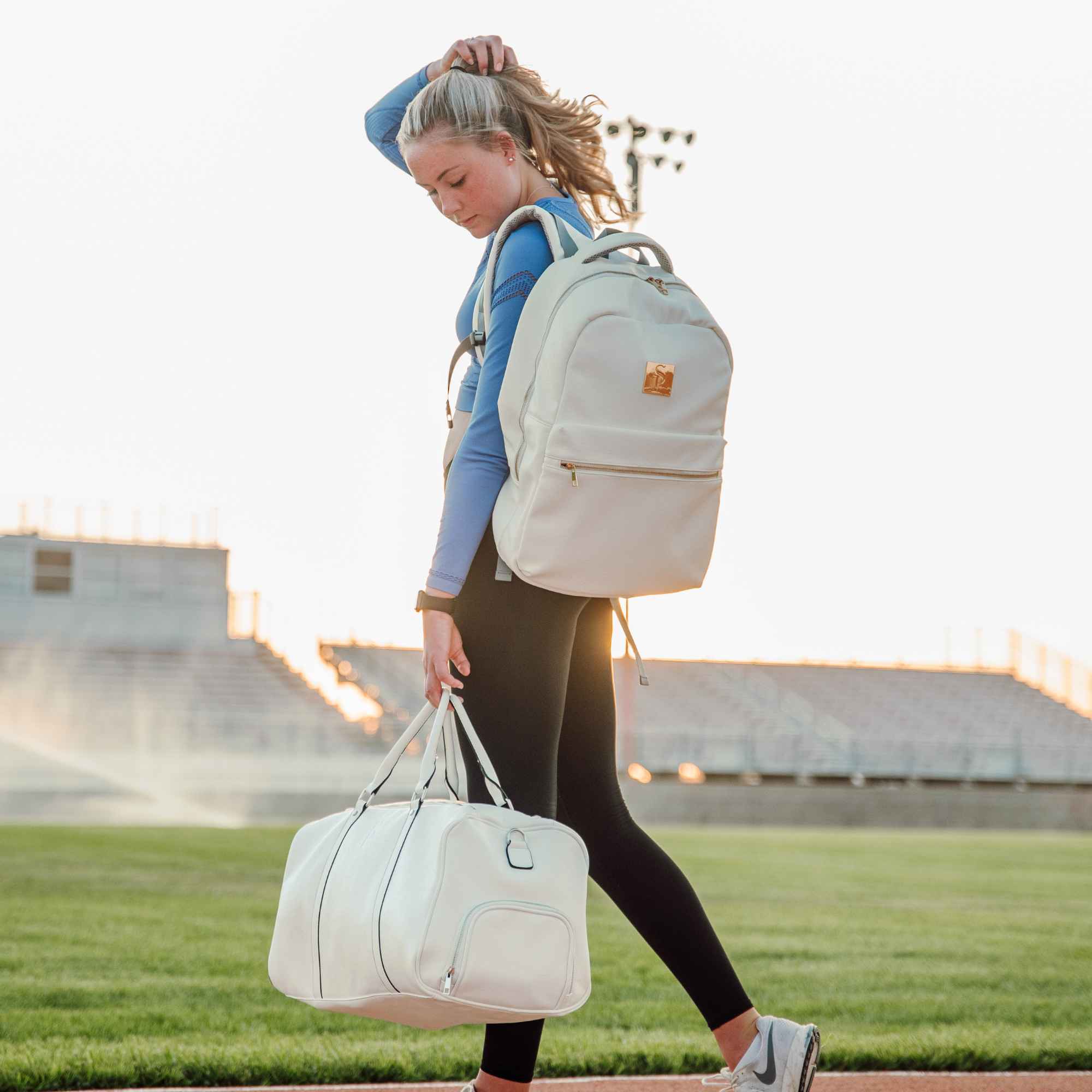 White Tumbled Leather 2 Bag Set (Commuter and Duffle) - Sole Premise