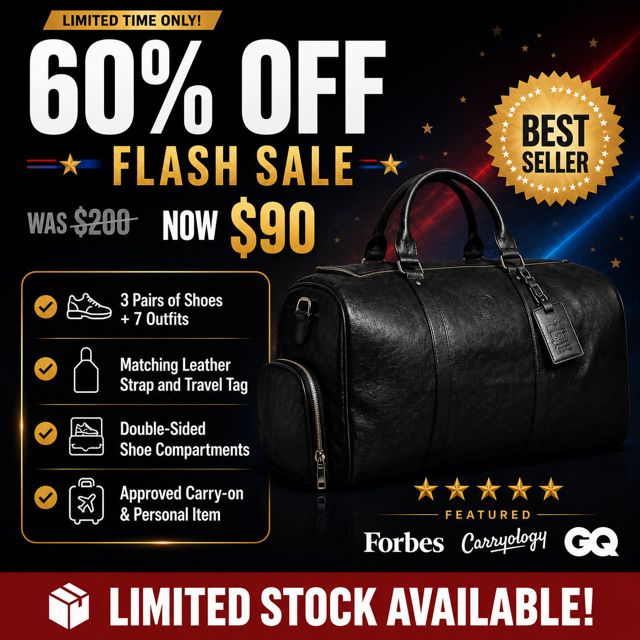 Black Leather Duffle (FLASH SALE)