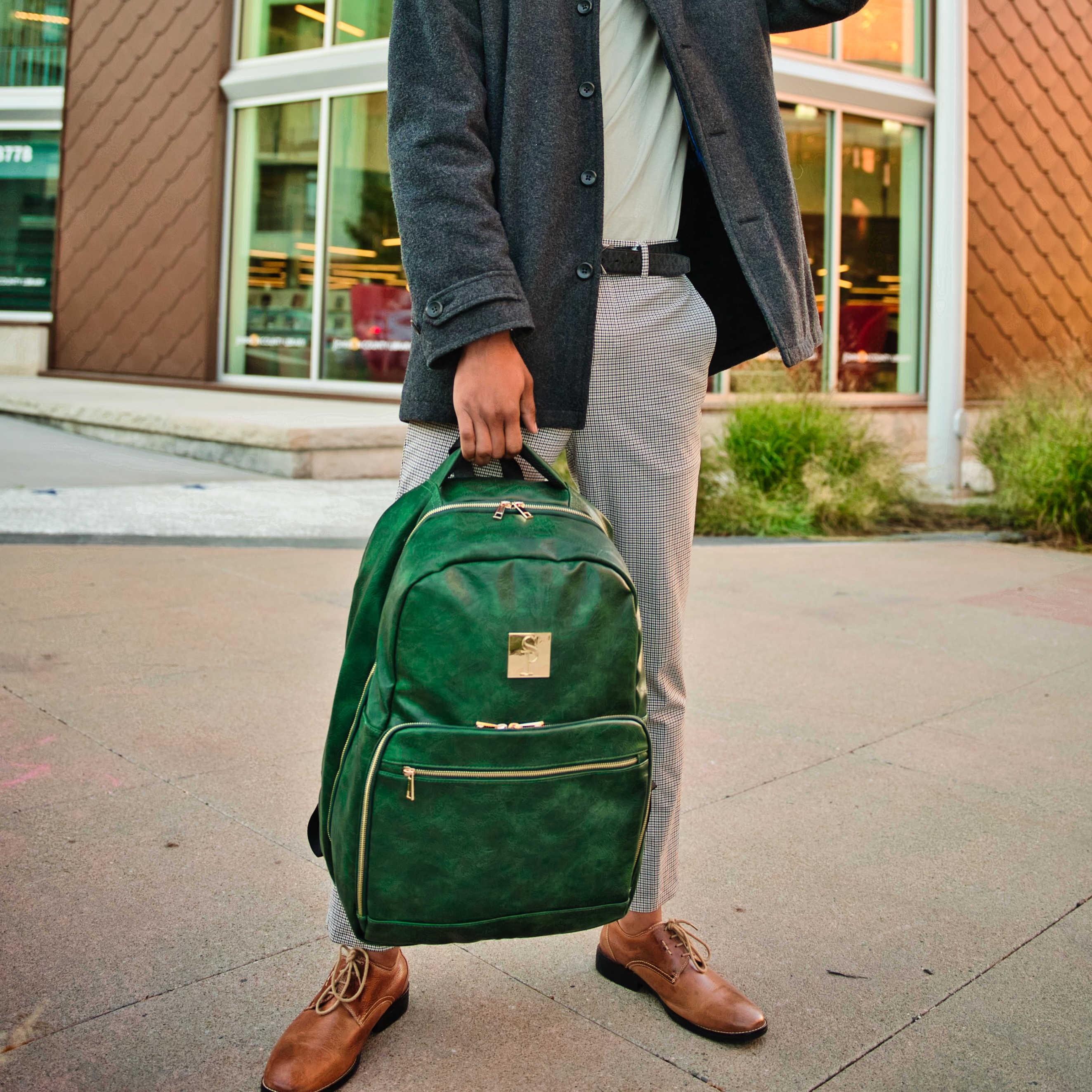 Emerald Green Tumbled Leather Commuter Bag - Sole Premise