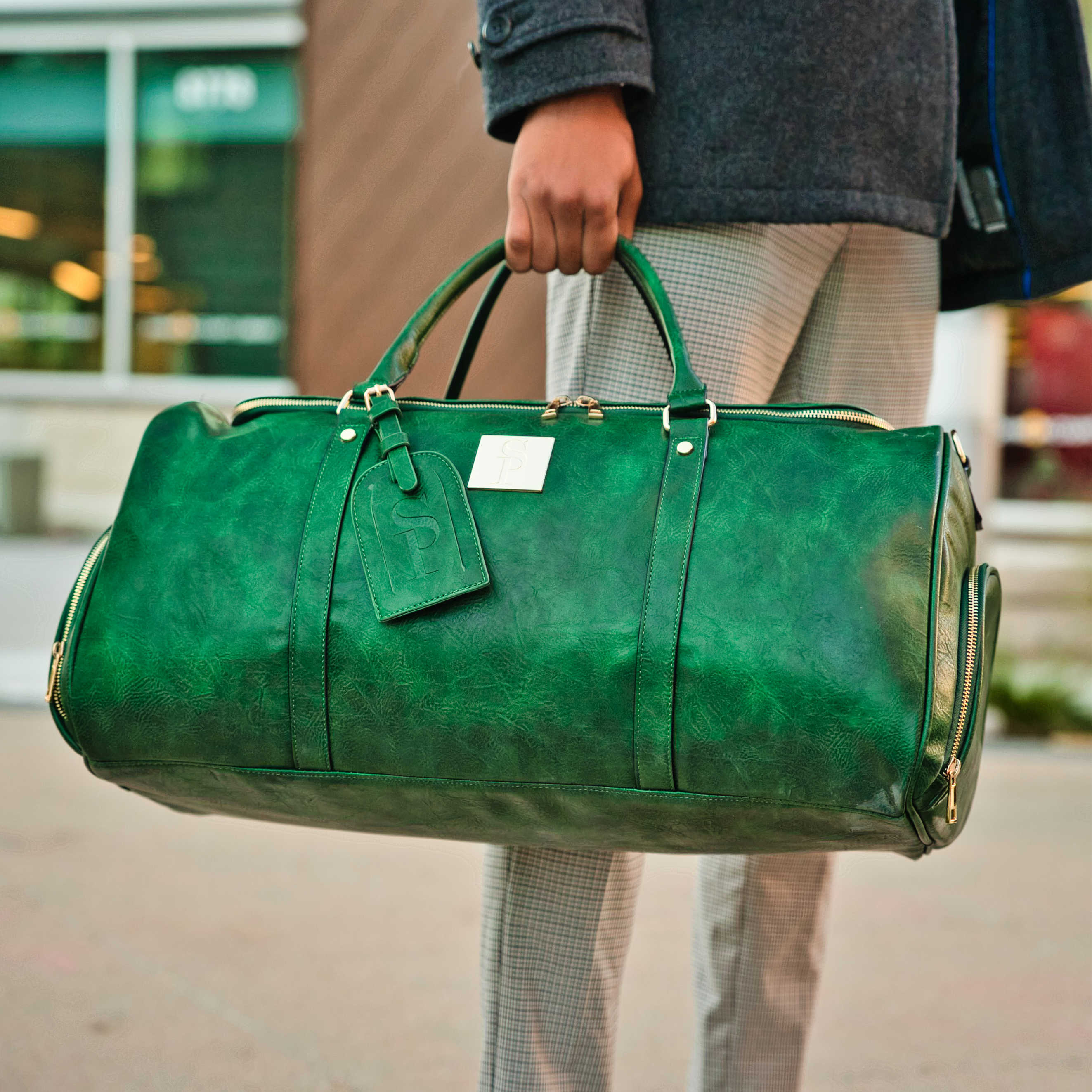 Emerald Green Tumbled Leather 2 Bag Set (Commuter Backpack and Duffle) - Sole Premise