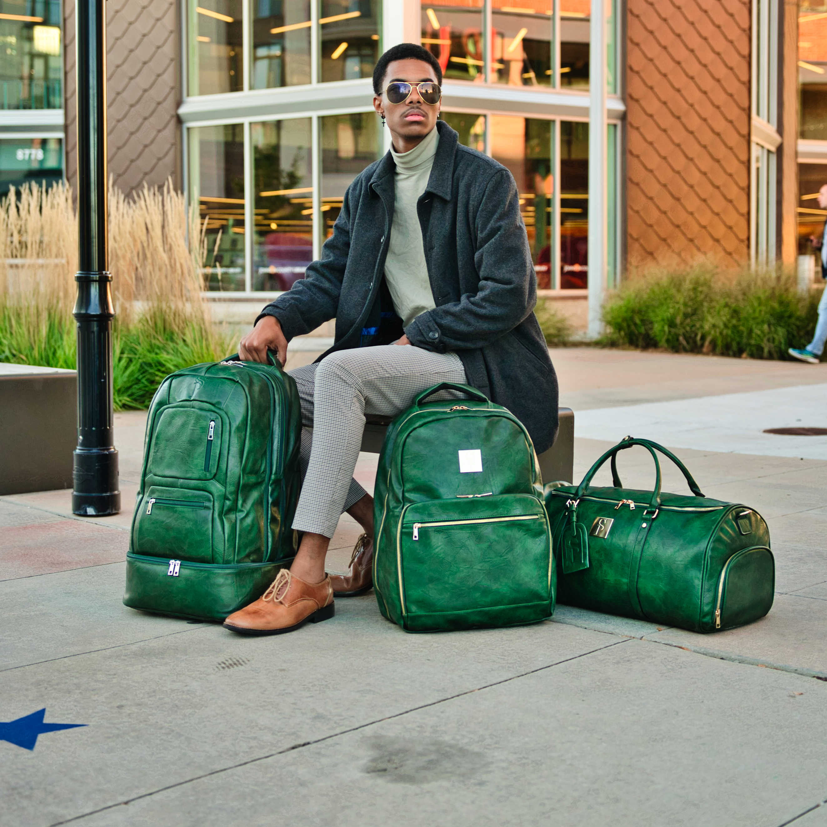 Emerald Green Luciano Leather 3 Bag Set - Sole Premise