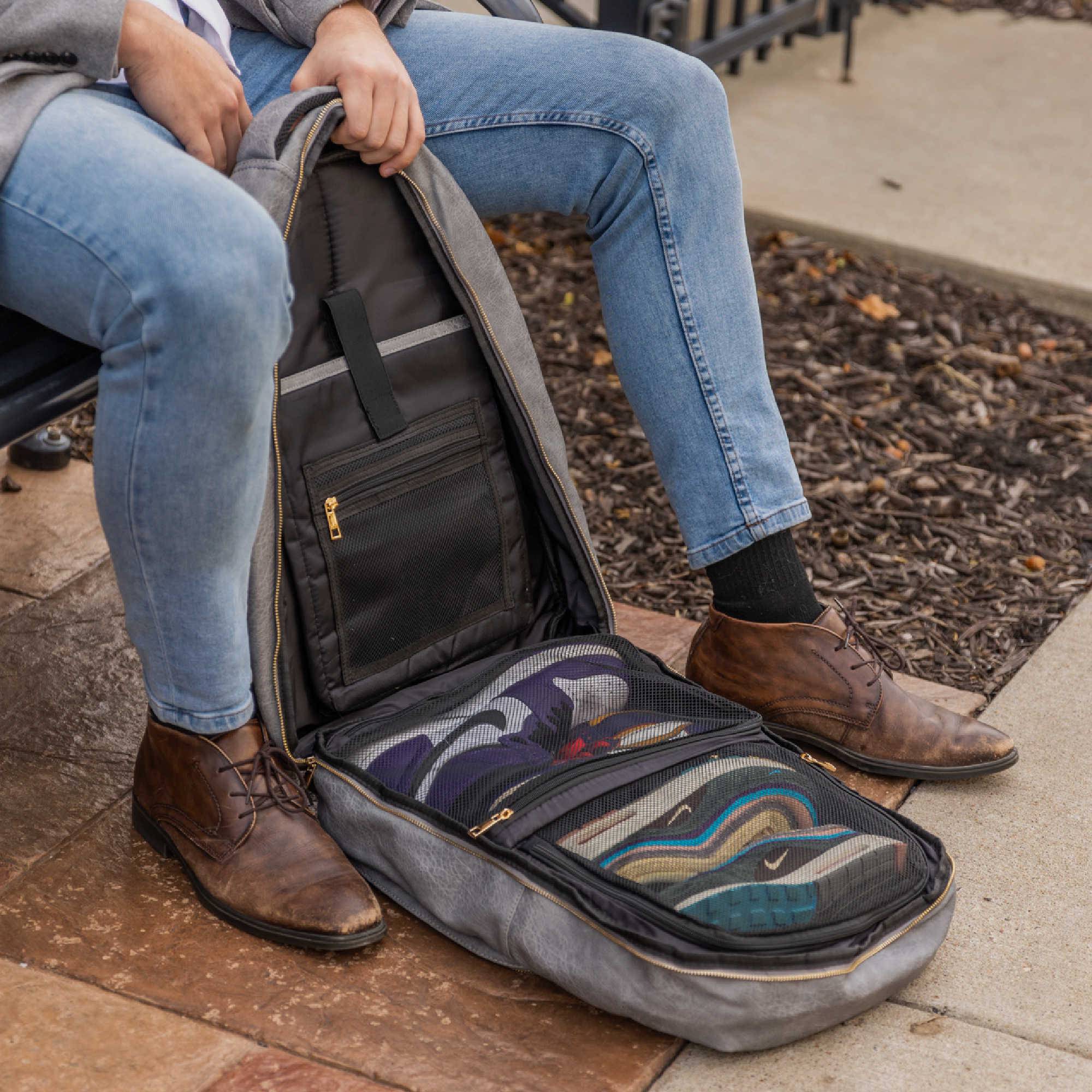 Grey Tumbled Leather Commuter Bag - Sole Premise