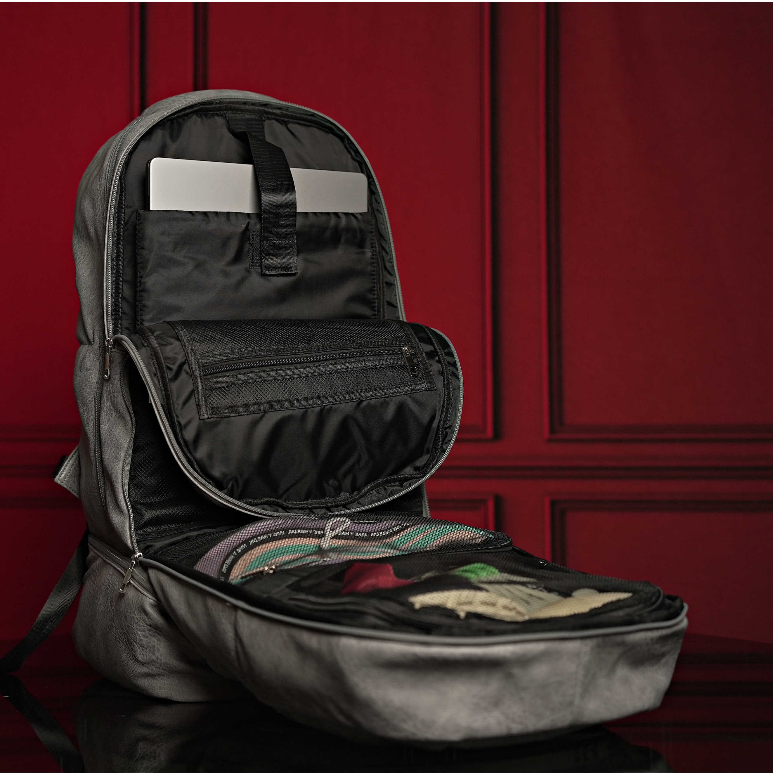 Grey Leather Luxury Carry-On Backpack (Patented Signature Design) - Sole Premise