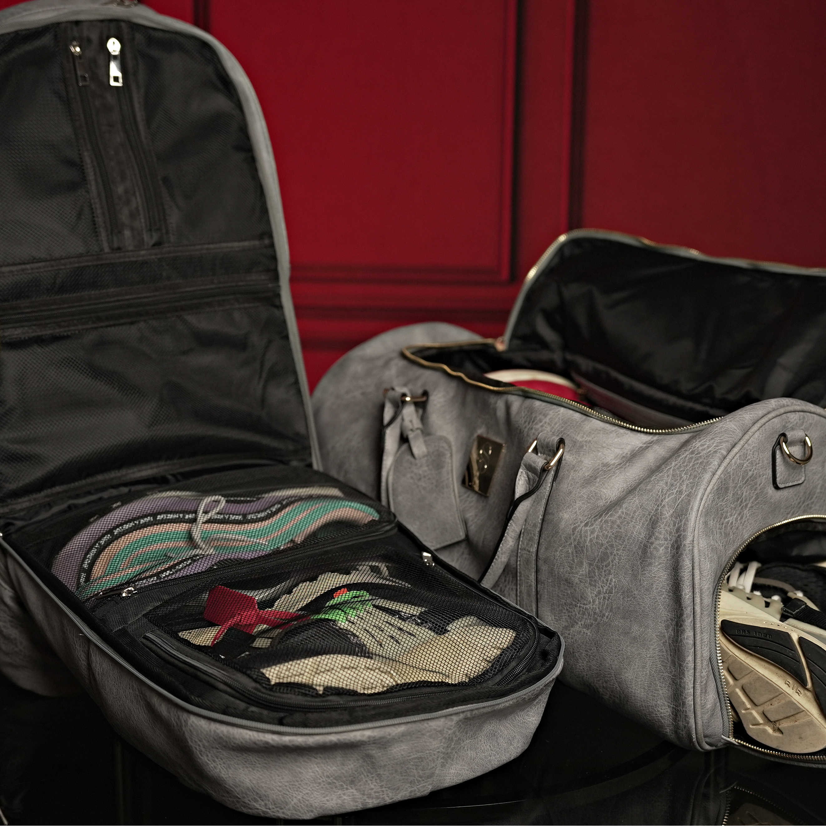 Grey Tumbled Leather Signature Bag Set (Signature and Duffle Bag) - Sole Premise