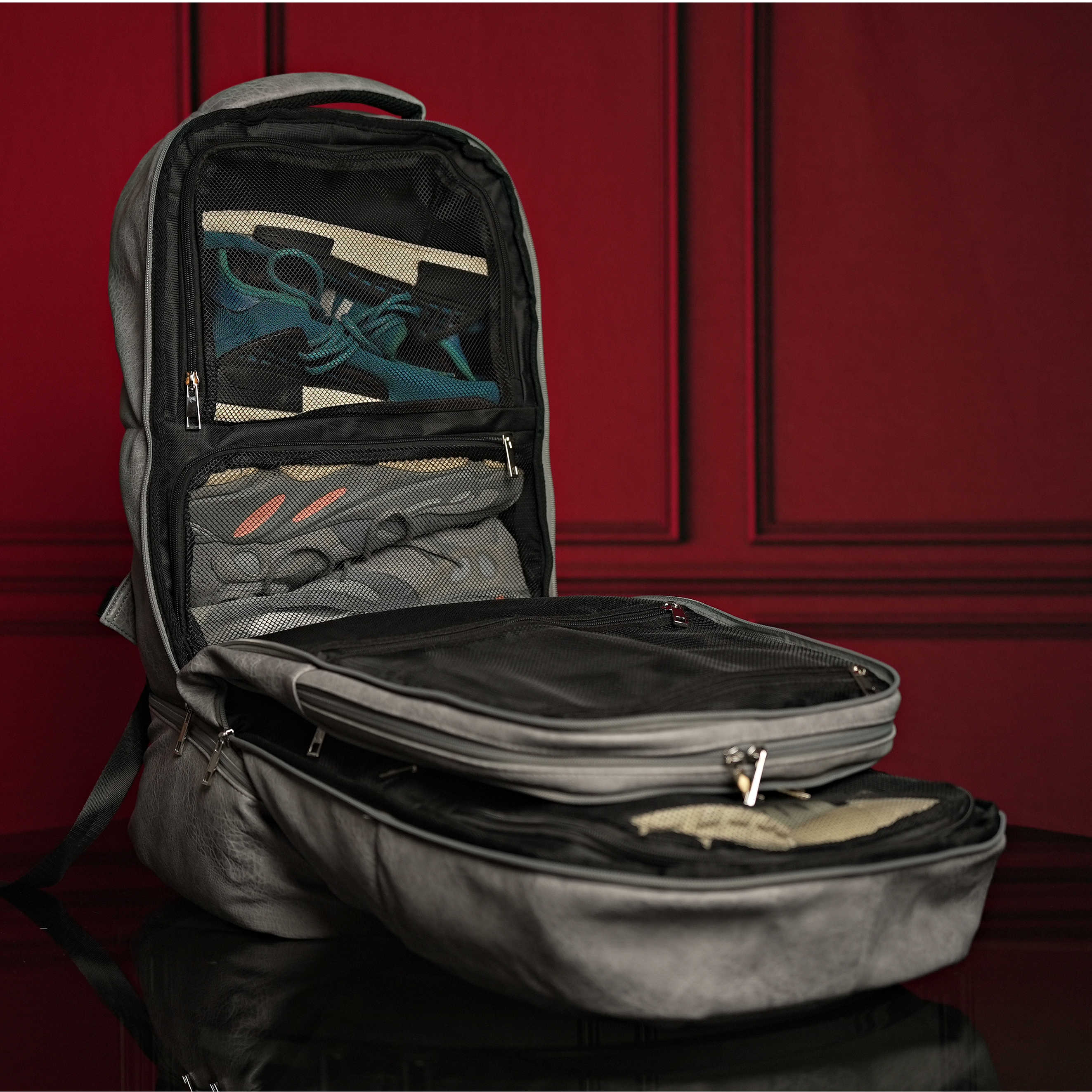 Grey Leather Luxury Carry-On Backpack (Patented Signature Design) - Sole Premise