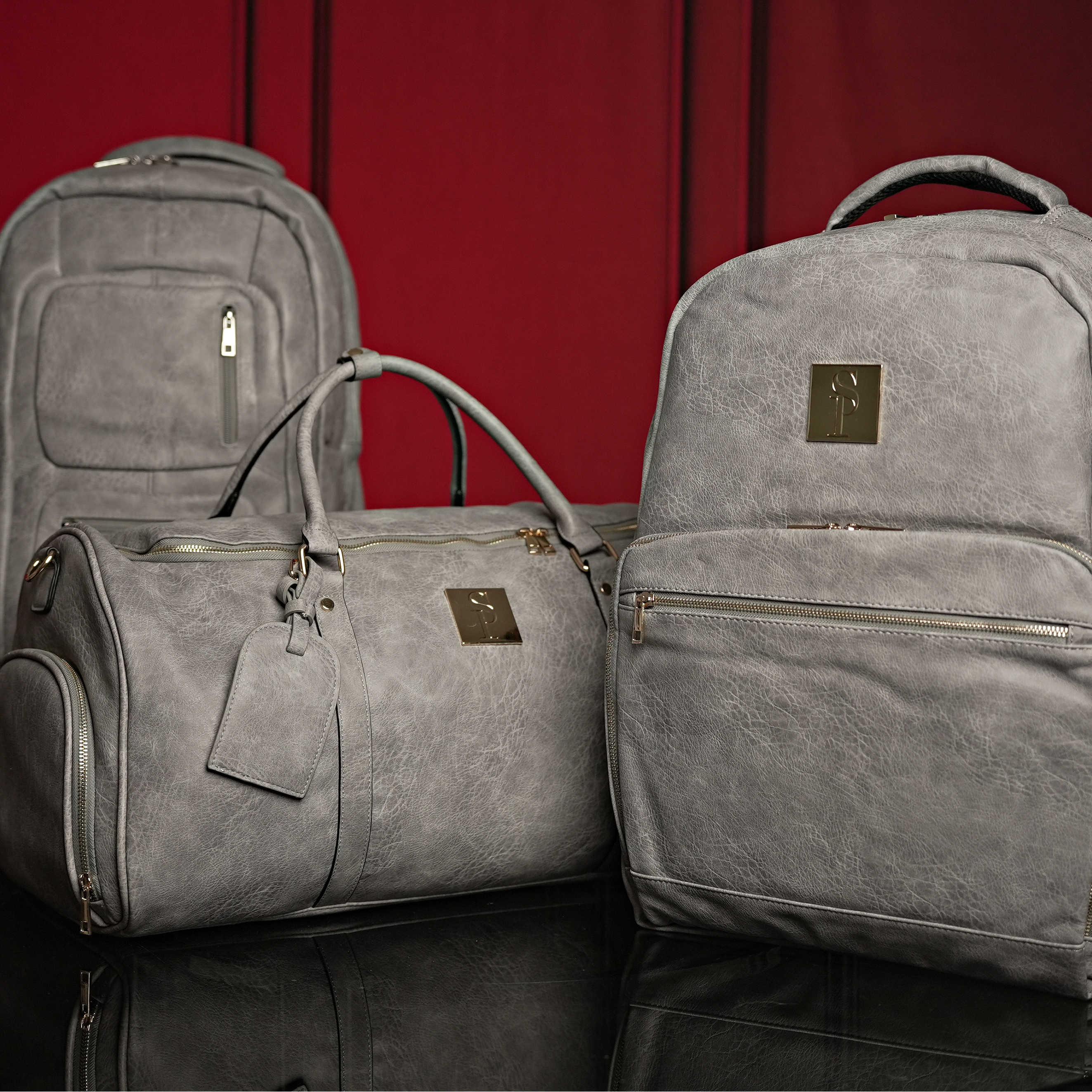 Grey Tumbled Luciano Leather 3 Bag Set