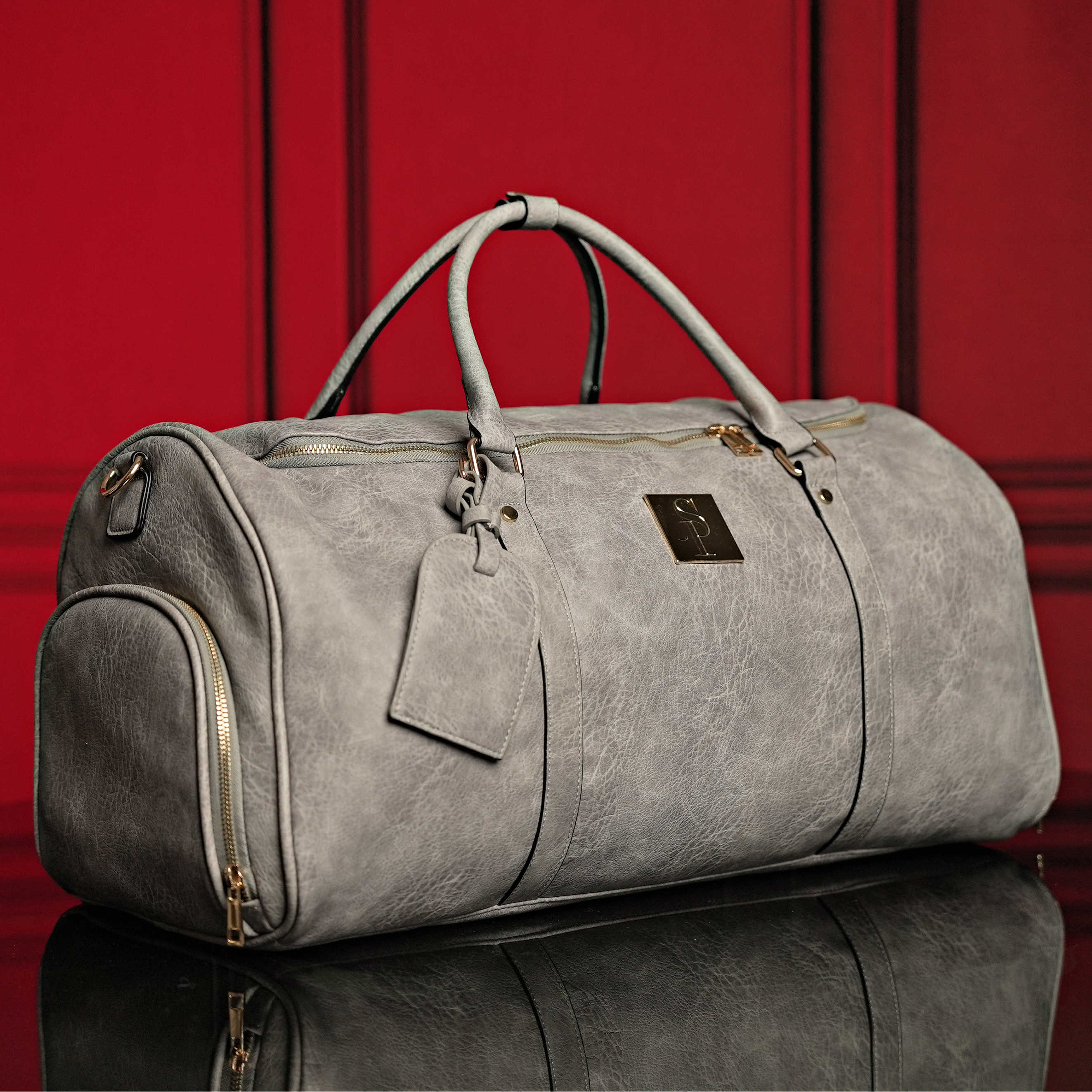 Grey Tumbled Leather Signature Bag Set (Signature and Duffle Bag) - Sole Premise