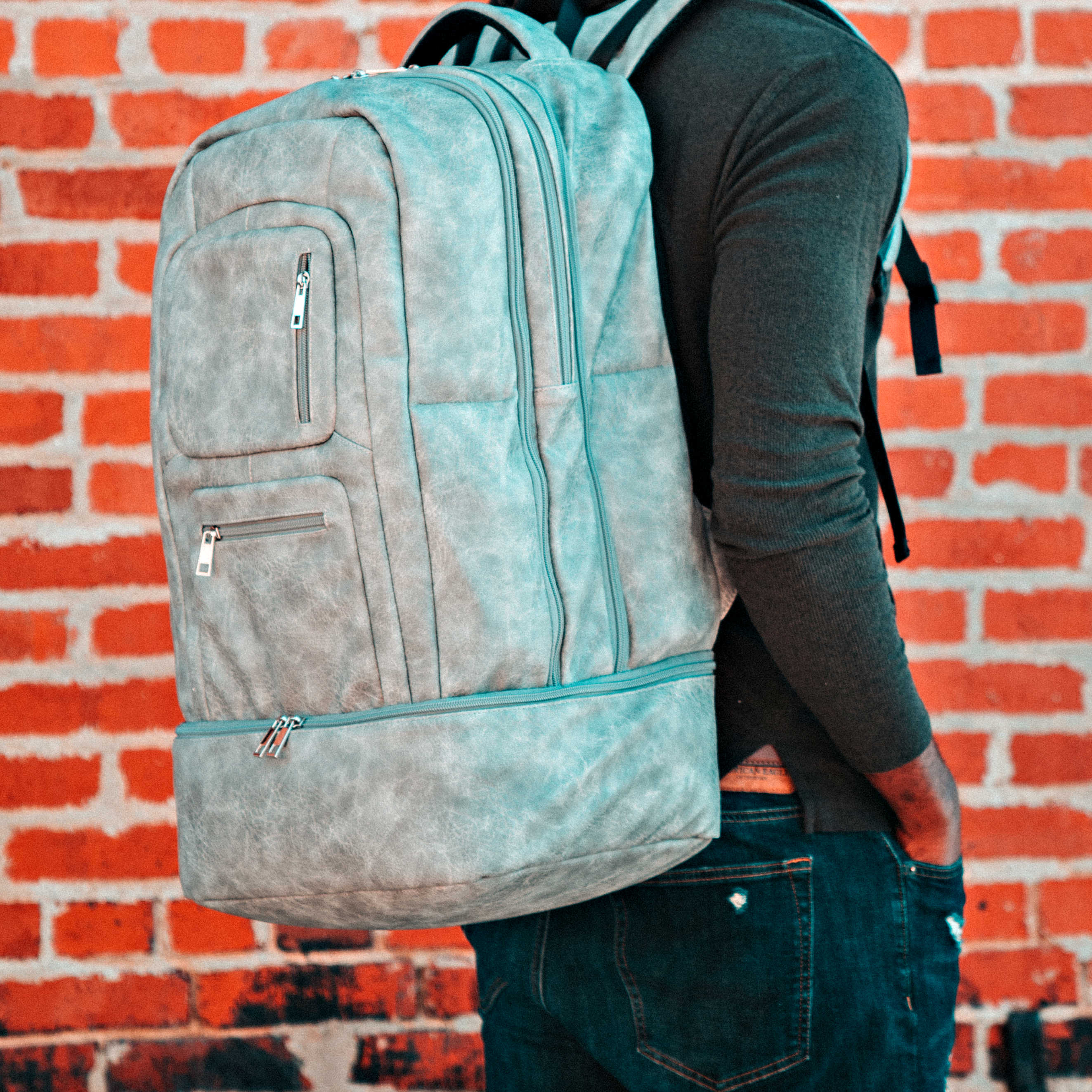 Grey Leather Luxury Carry-On Backpack (Patented Signature Design) - Sole Premise