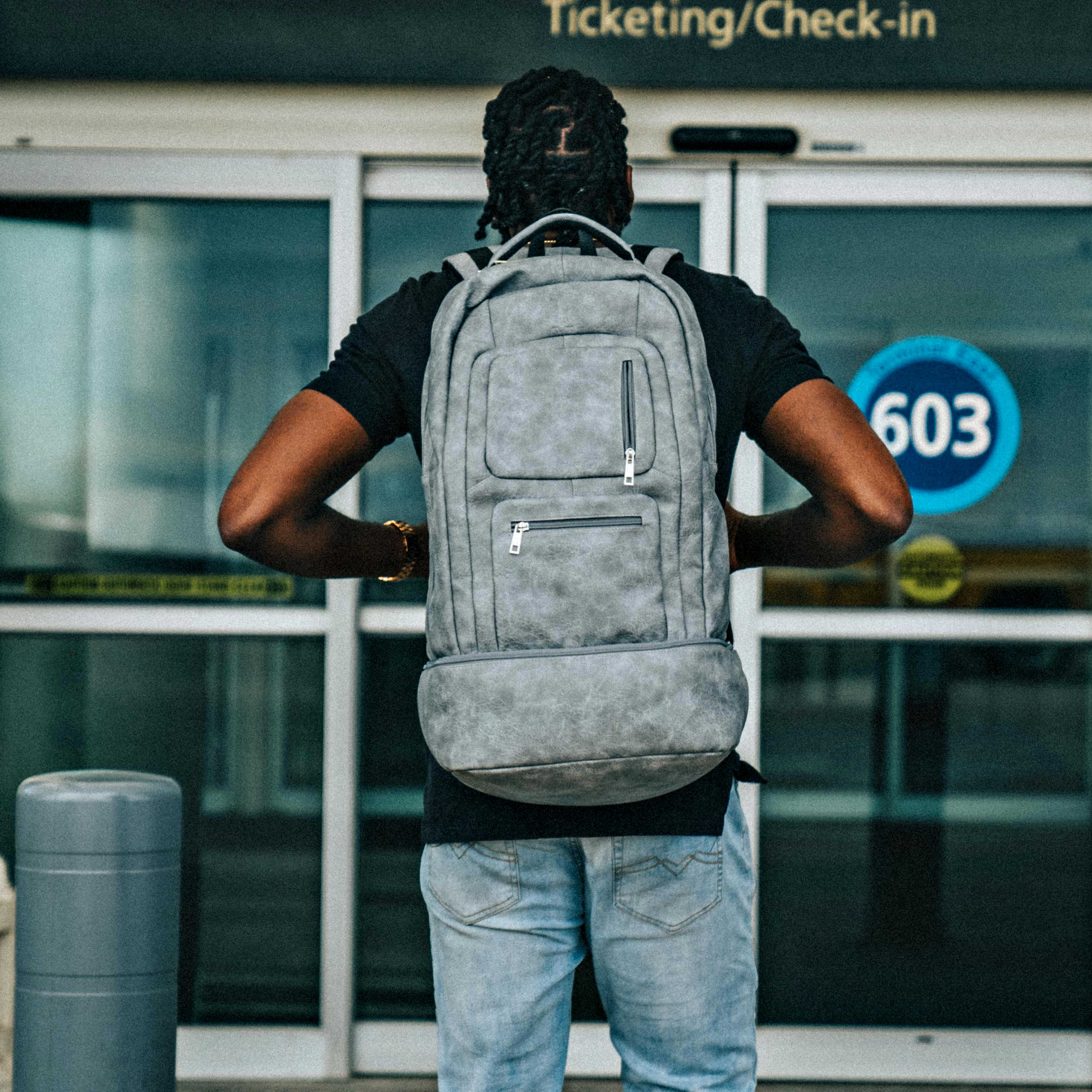 Grey Leather Luxury Carry-On Backpack (Patented Signature Design) - Sole Premise