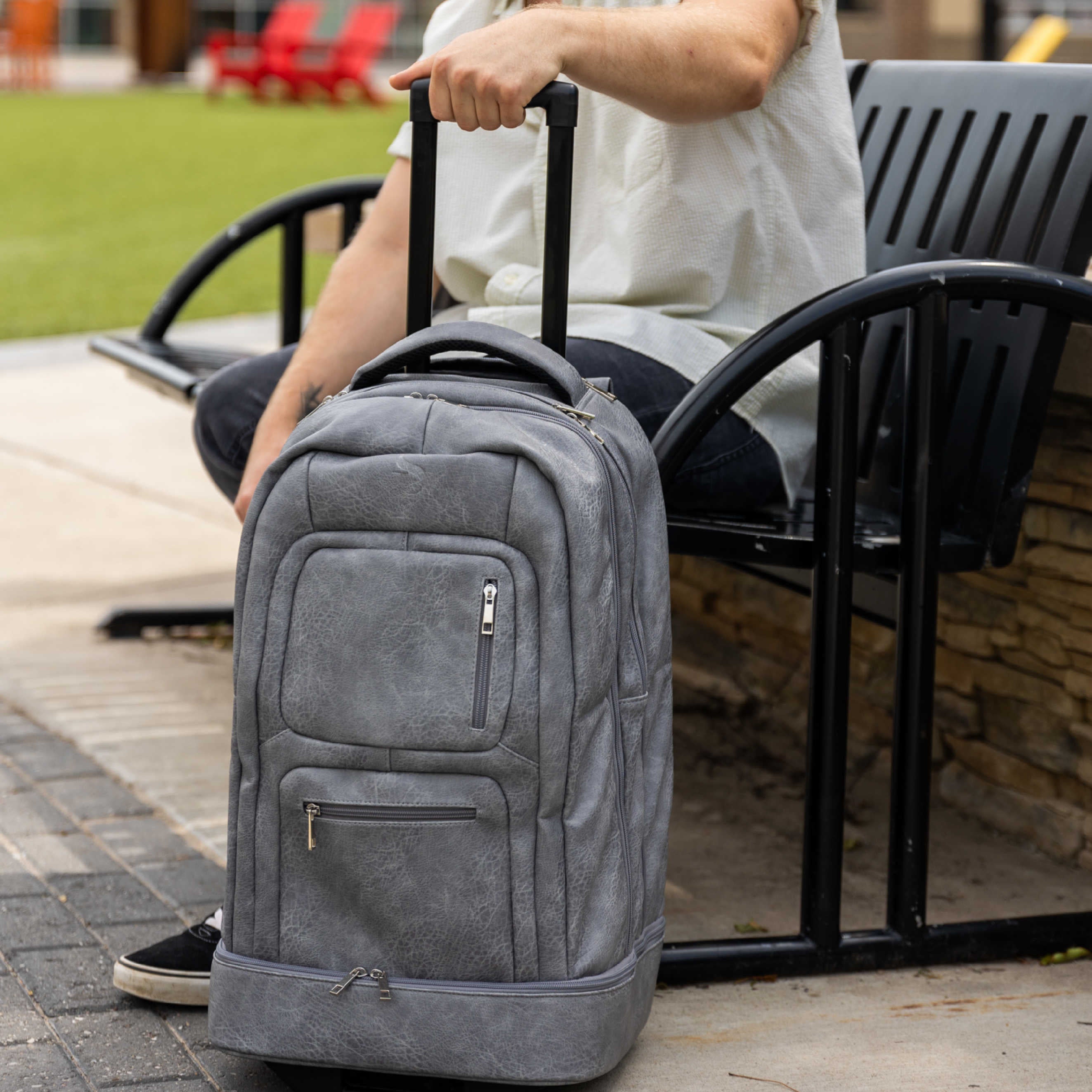 Grey Leather Carry-On Patented Roller Bag - Sole Premise