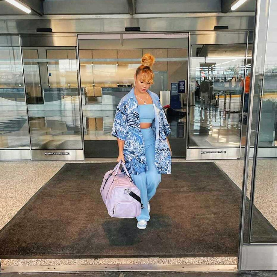 Purple Leather Weekender Duffle Bag