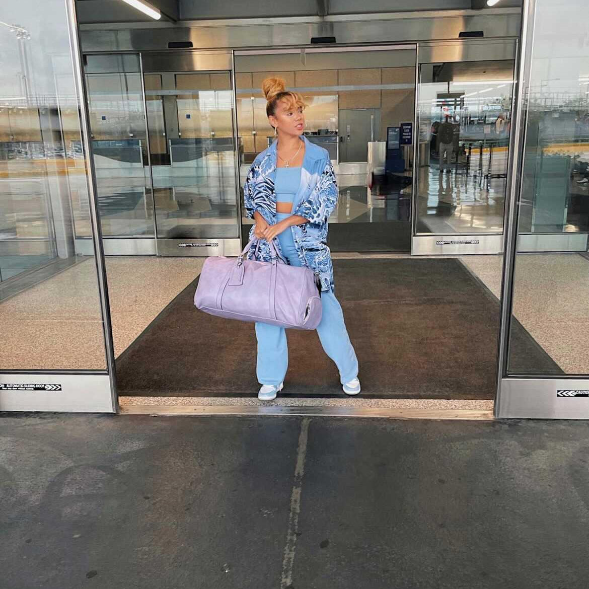 Purple Leather Weekender Duffle Bag