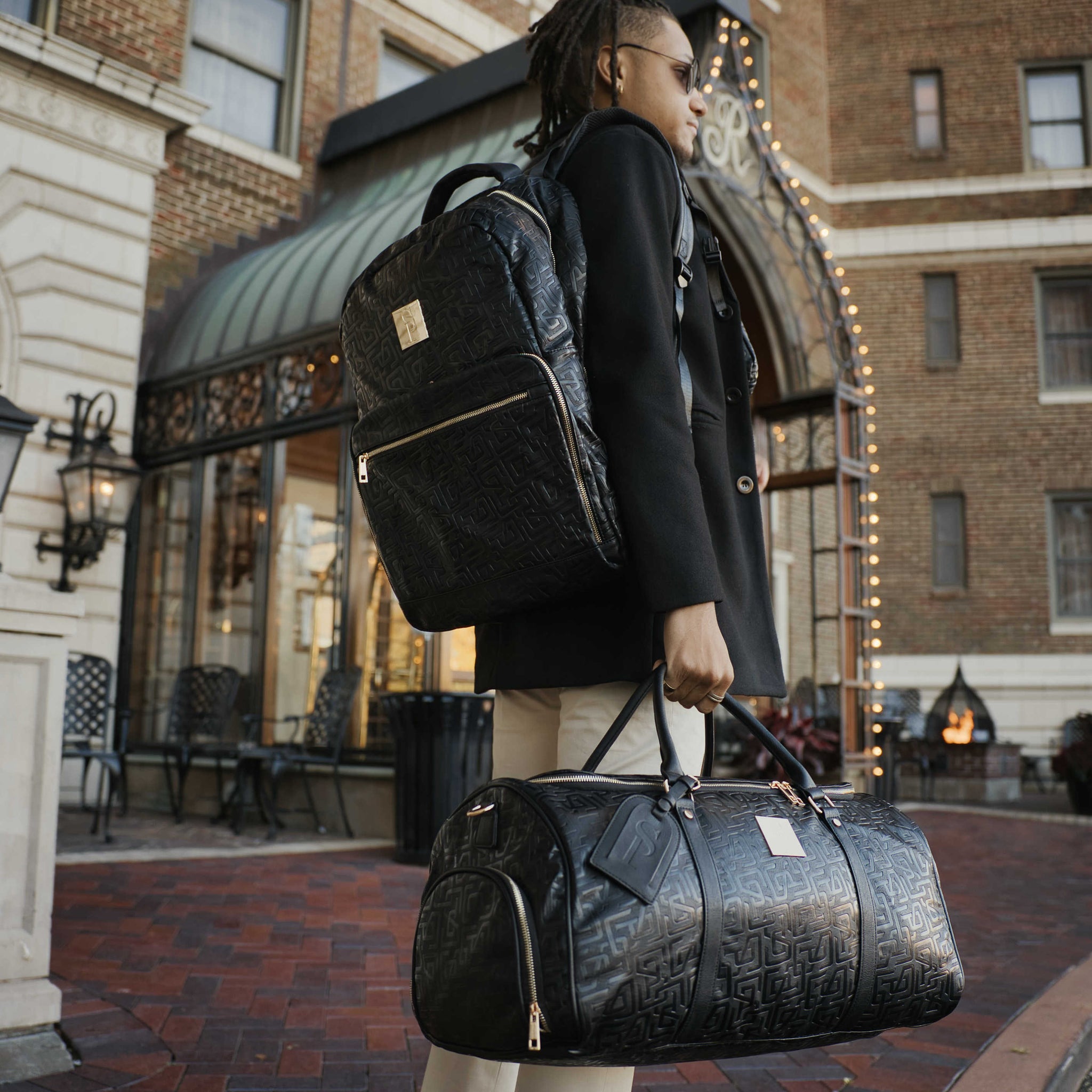 Emerald Green Leather 2 Bag Set (Commuter Backpack and Duffle)