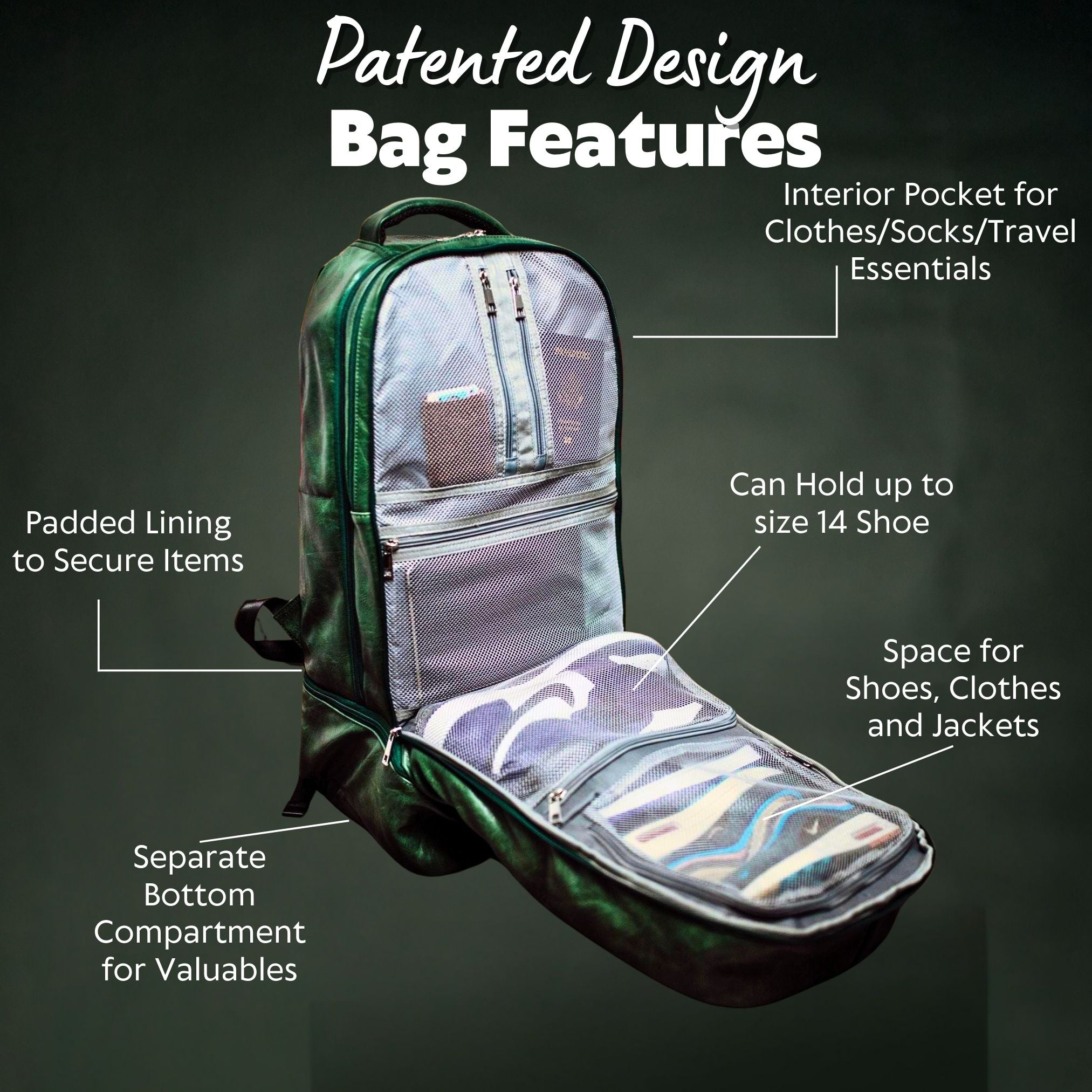 Emerald Green Leather Luxury Carry-On Backpack (Patented Signature Design) - Sole Premise
