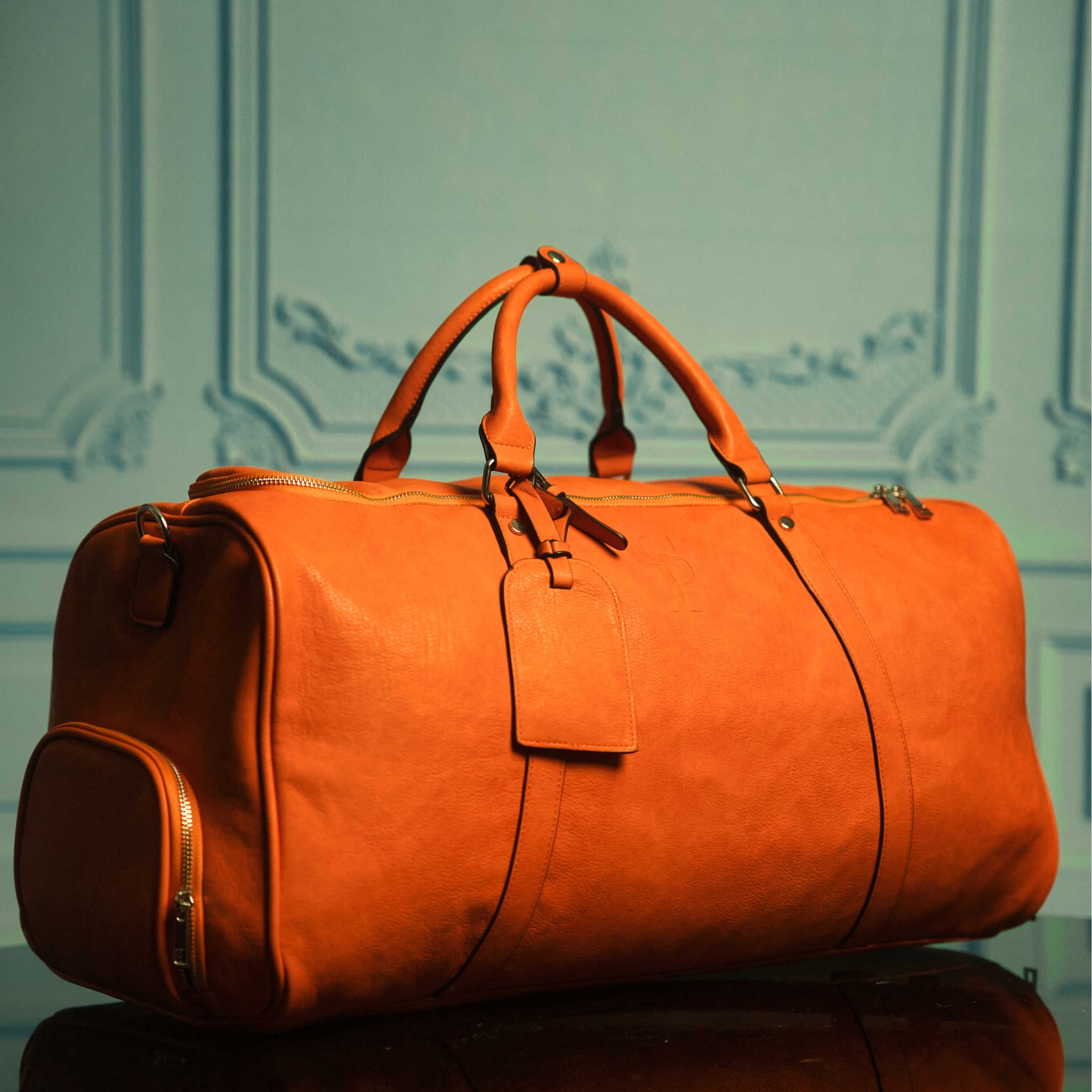 Orange Tumbled Leather Duffle Bag